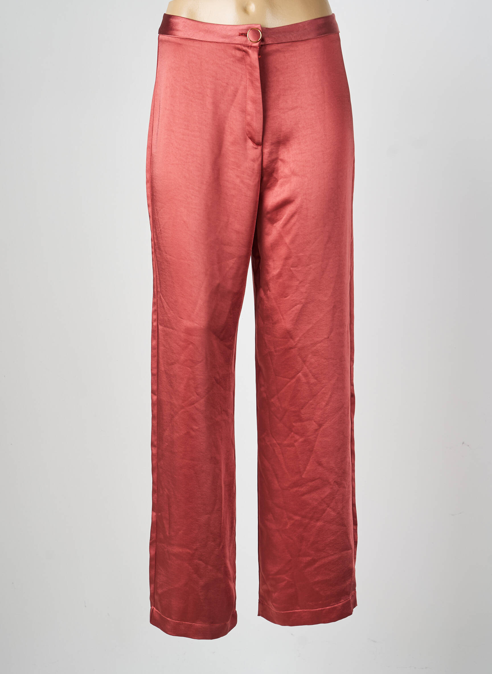 Pantalon large fermeture zippée sous rabat boutonné taille basse rose JANE WOOD femme