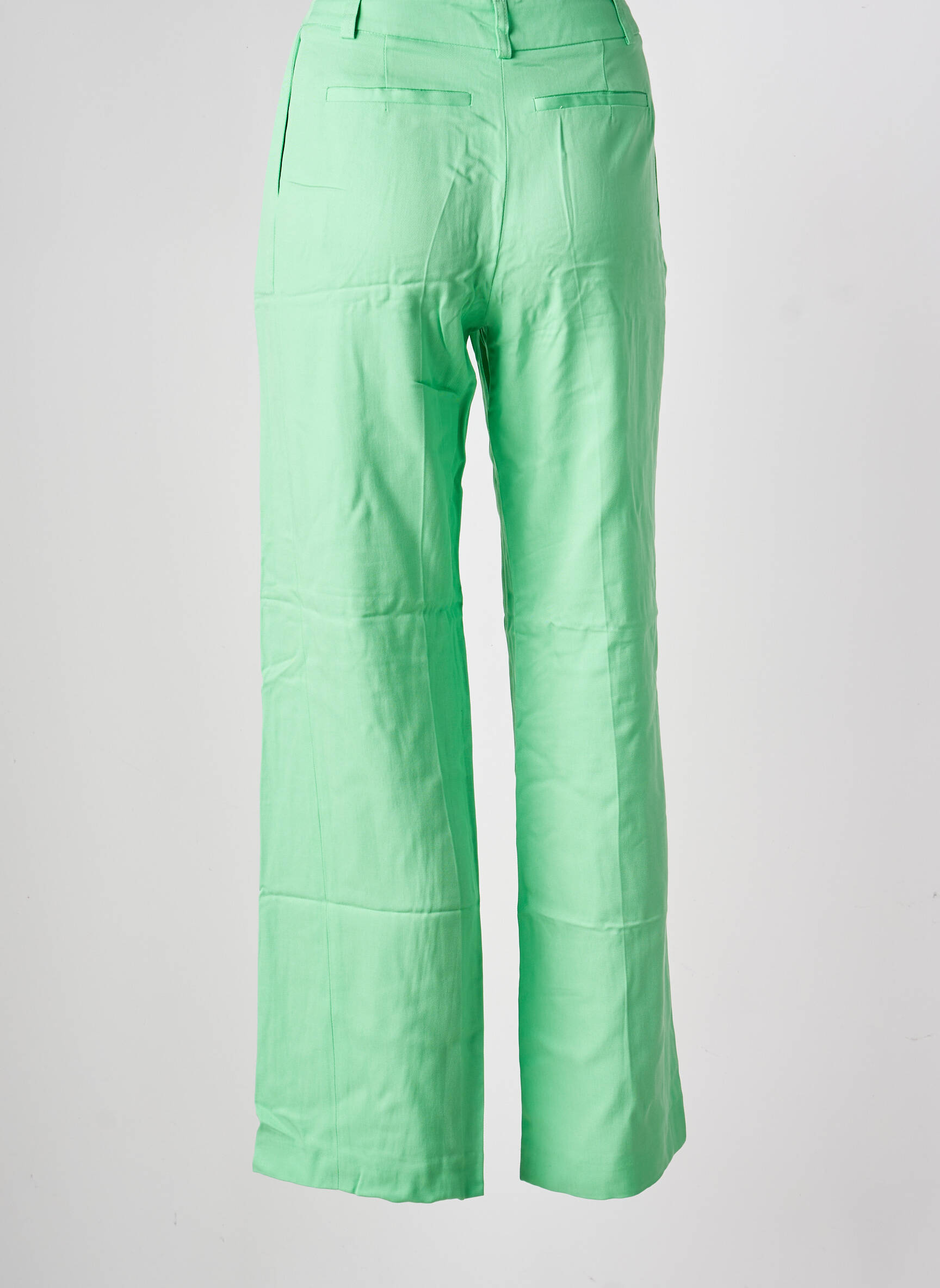Pantalon droit tissage popeline taille haute vert MODETROTTER femme