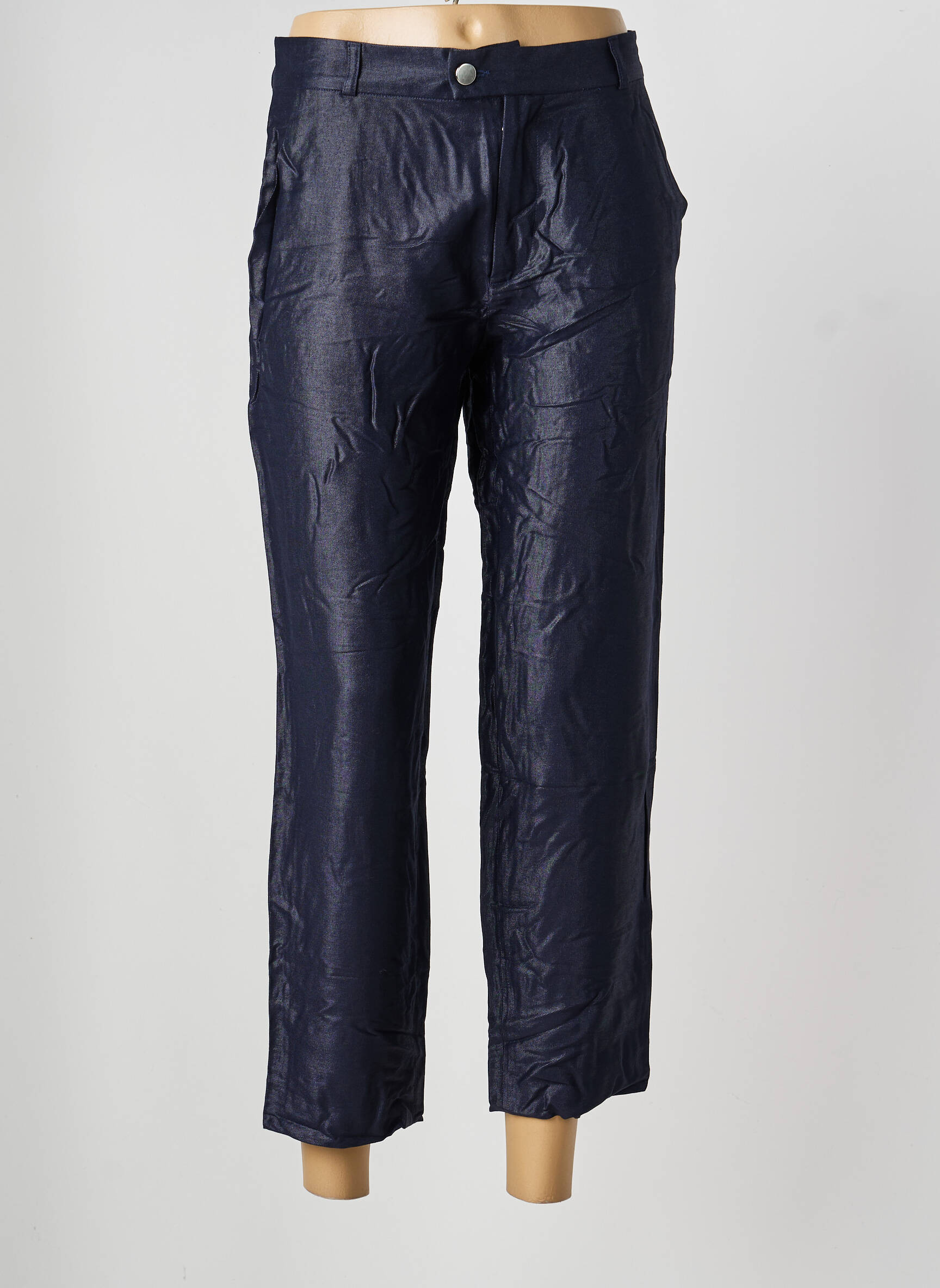 Pantalon 7/8 fermeture zippée sous rabat boutonné taille normale bleu ROSEANNA femme