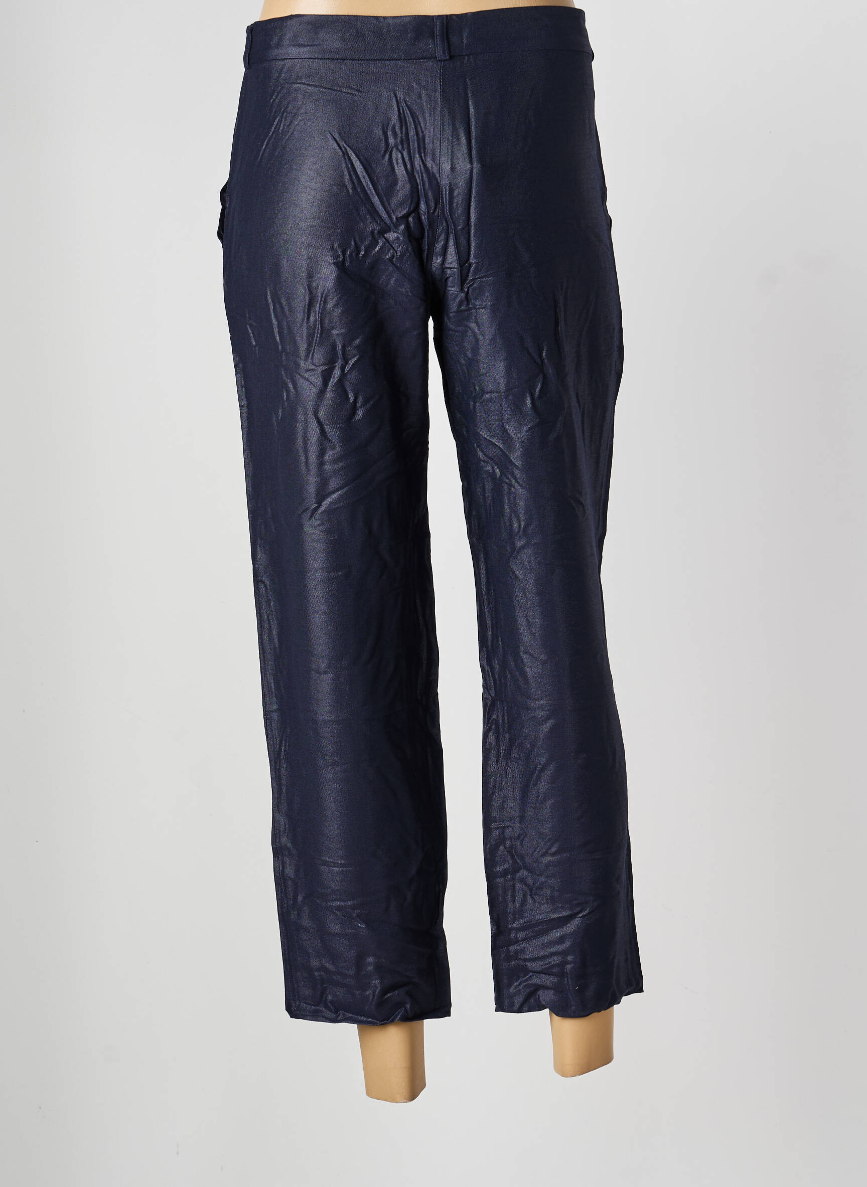 Pantalon 7/8 fermeture zippée sous rabat boutonné taille normale bleu ROSEANNA femme