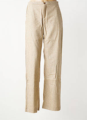 Pantalon droit fermeture zippée sous rabat boutonné taille normale beige HOD femme
