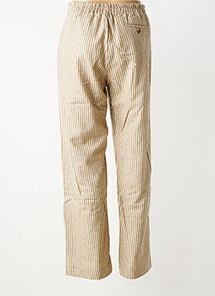Pantalon droit fermeture zippée sous rabat boutonné taille normale beige HOD femme