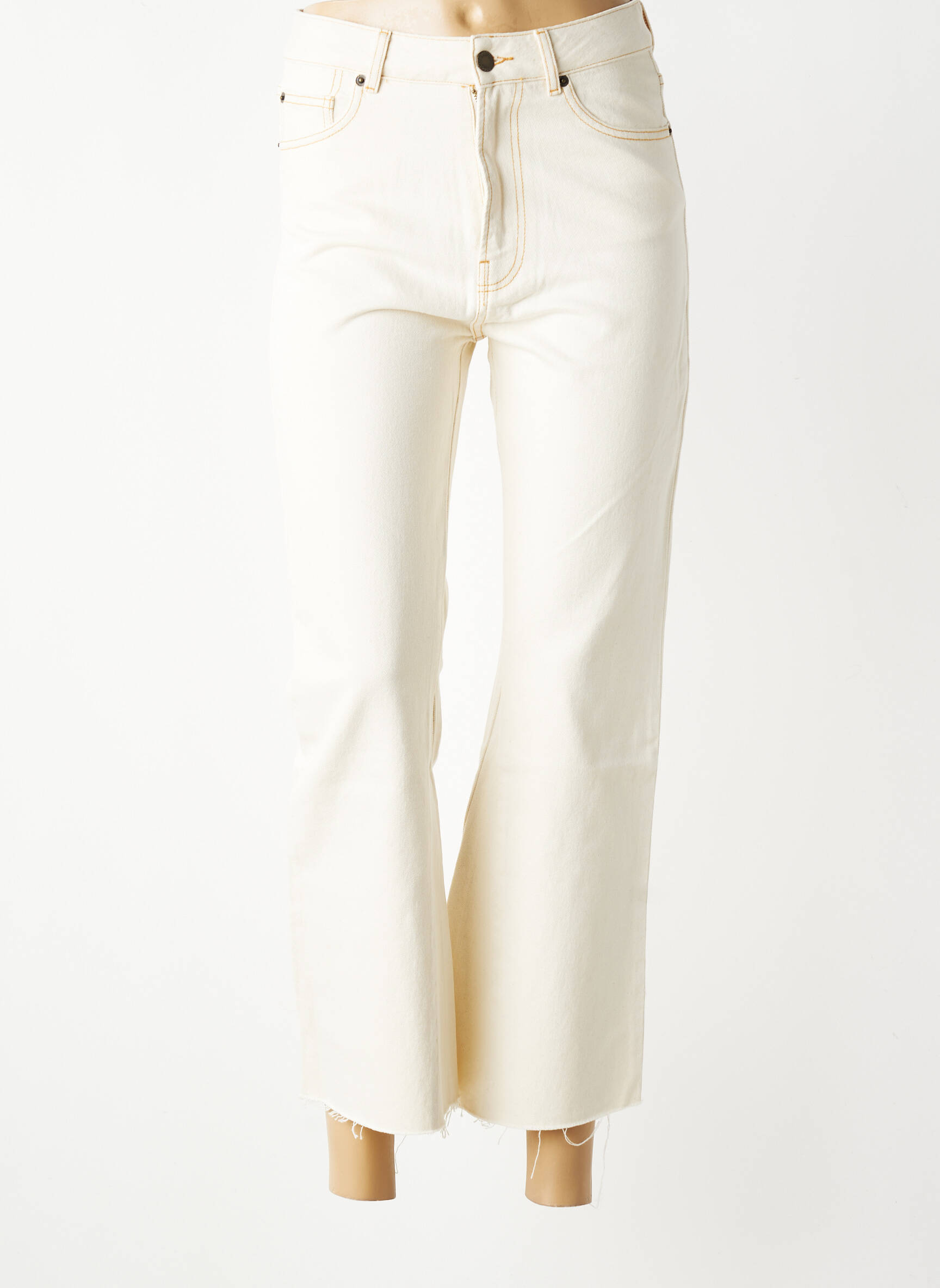 Pantalon droit fermeture zippée sous rabat boutonné taille normale beige BERENICE femme