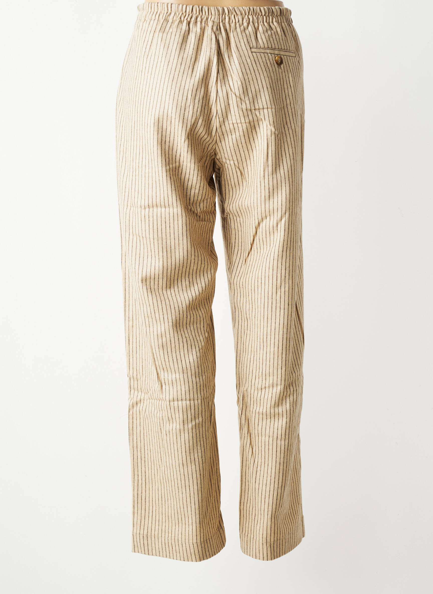 Pantalon droit fermeture zippée sous rabat boutonné taille normale beige HOD femme