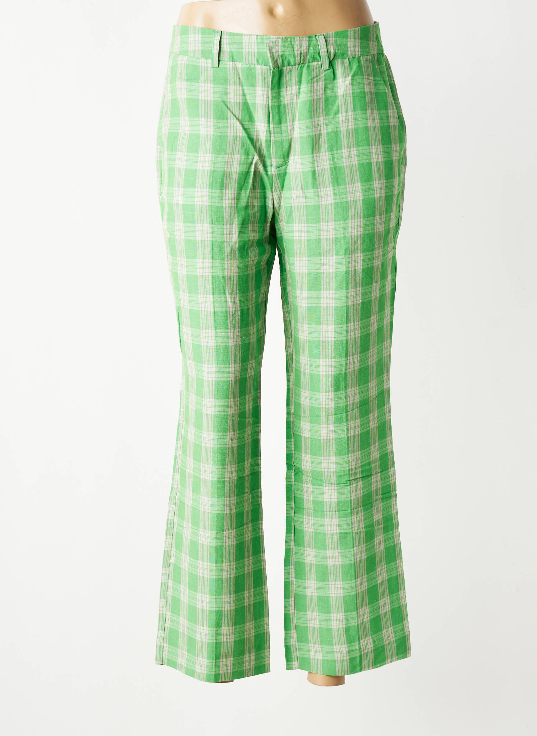 Pantalon droit tissage popeline taille normale vert HOD femme