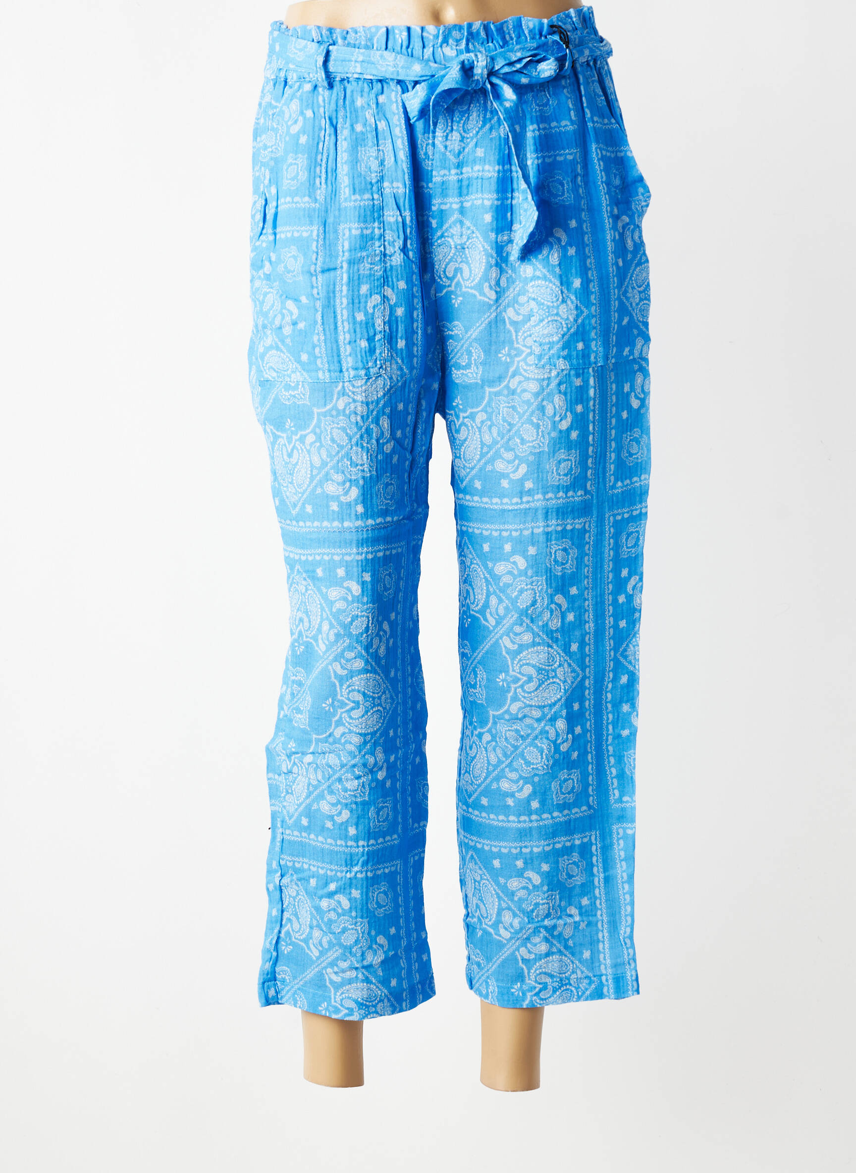 Pantalon 7/8 tissage popeline taille normale bleu HOD femme