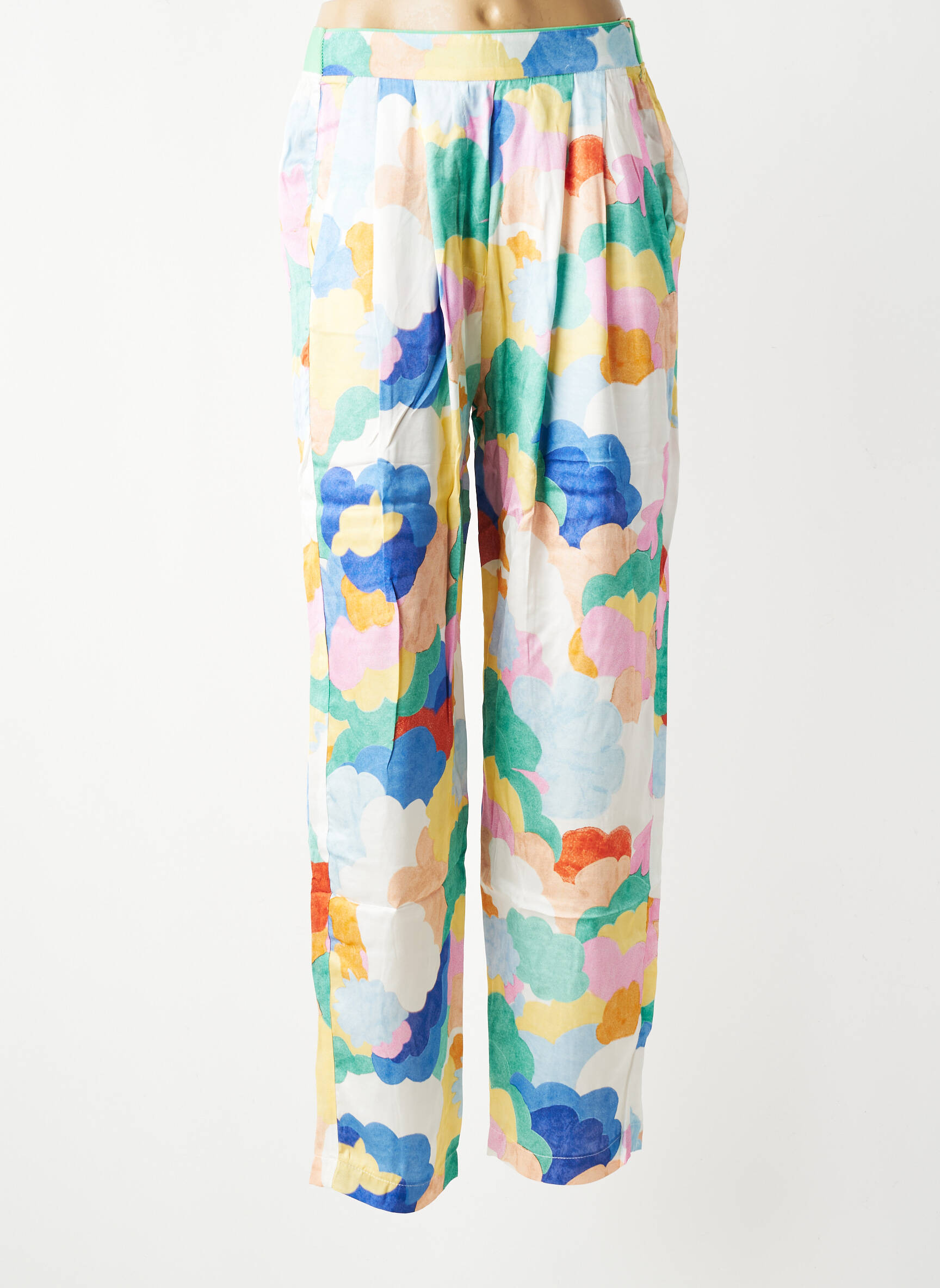 Pantalon droit tissage popeline taille normale bleu HOD femme