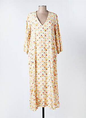 Robe longue imprimé fantaisie manches 3/4 orange MODETROTTER femme