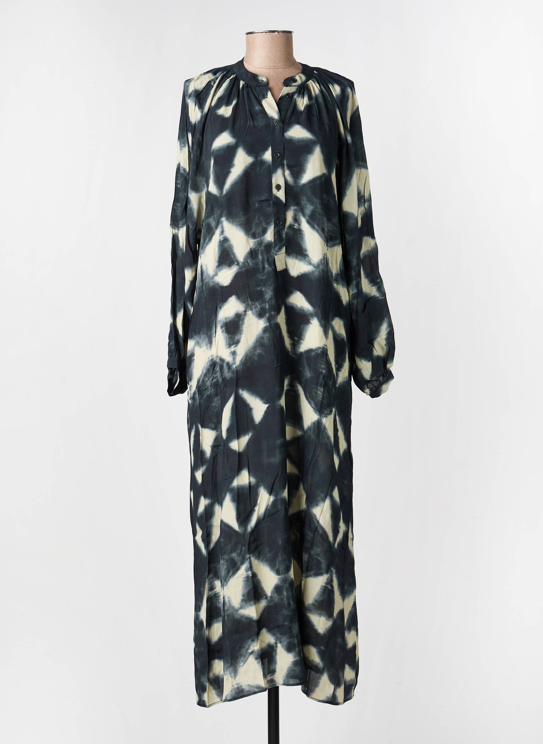 Robe longue imprimé fantaisie manches longues noir HOD femme