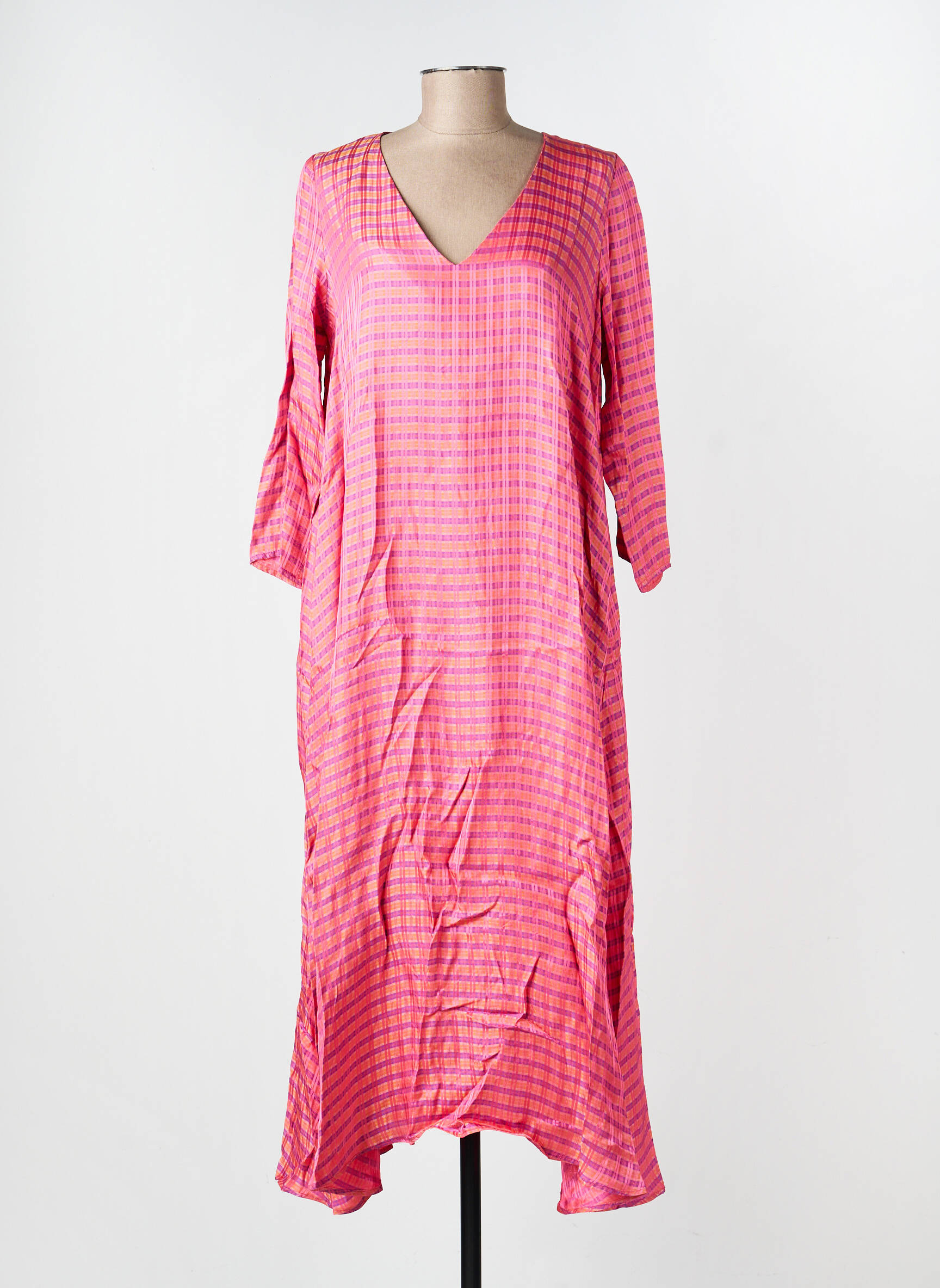 Robe longue coupe fluide manches 3/4 rose MODETROTTER femme