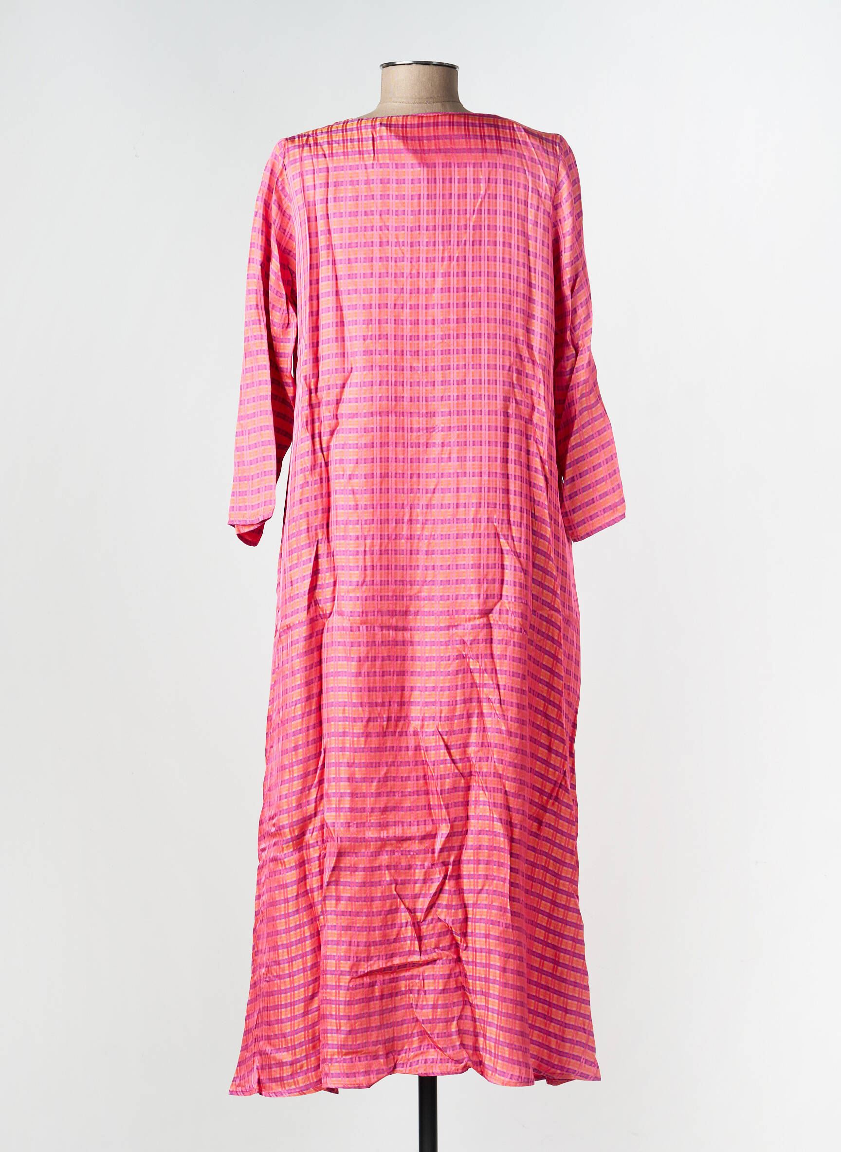Robe longue coupe fluide manches 3/4 rose MODETROTTER femme