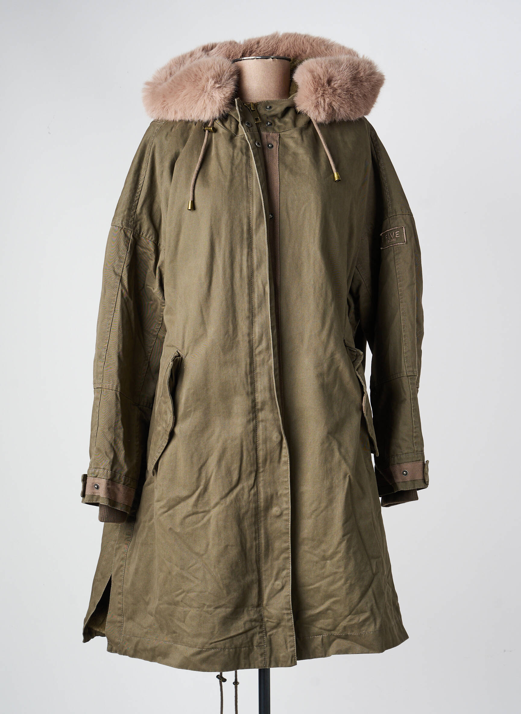 Parka finition intérieure fourrure synthétique a capuche vert FIVE femme