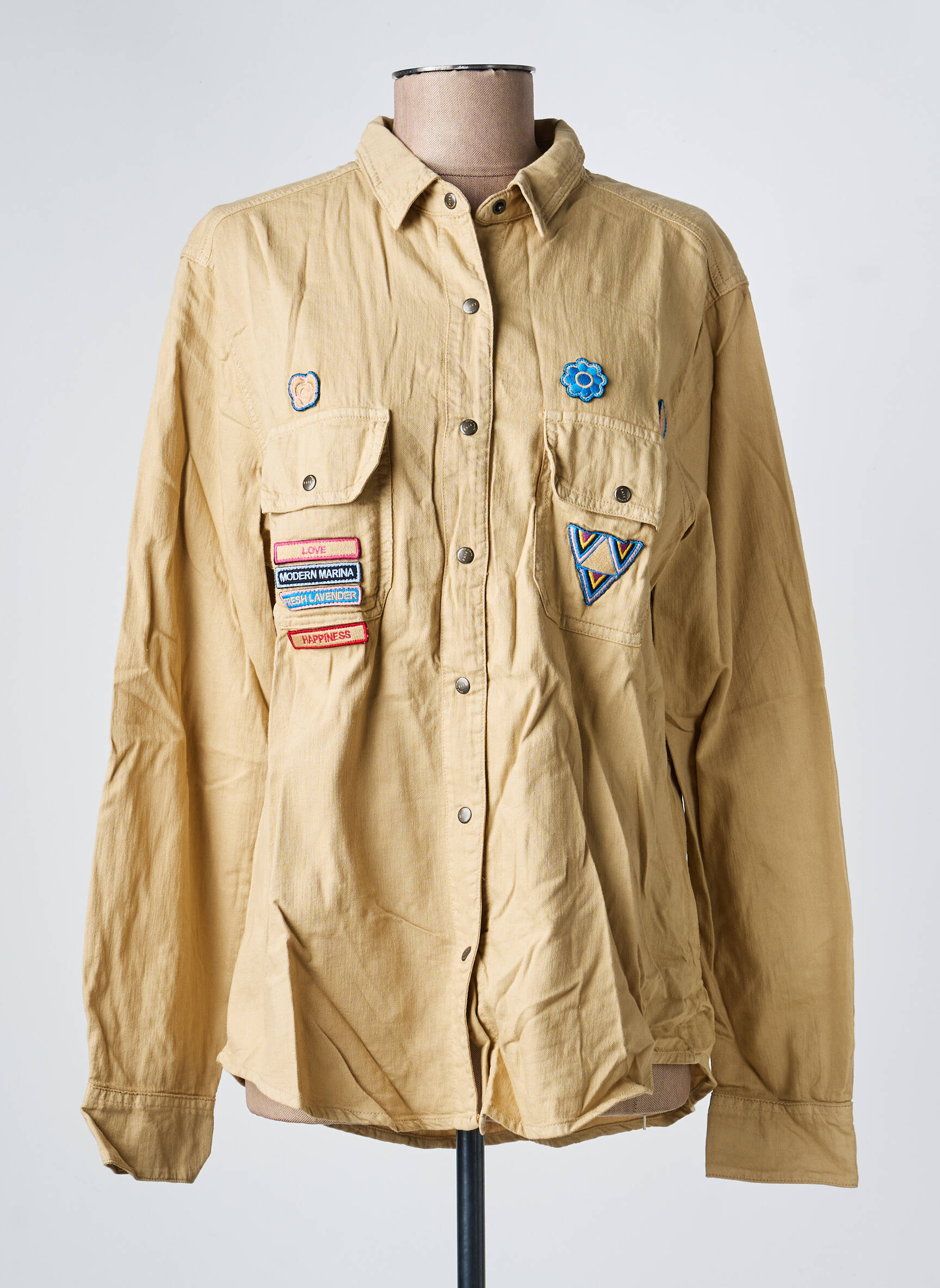 Chemisier coupe cintrée manches longues beige FIVE femme