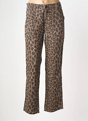 Pantalon droit fermeture zippée sous rabat boutonné taille normale marron FIVE femme