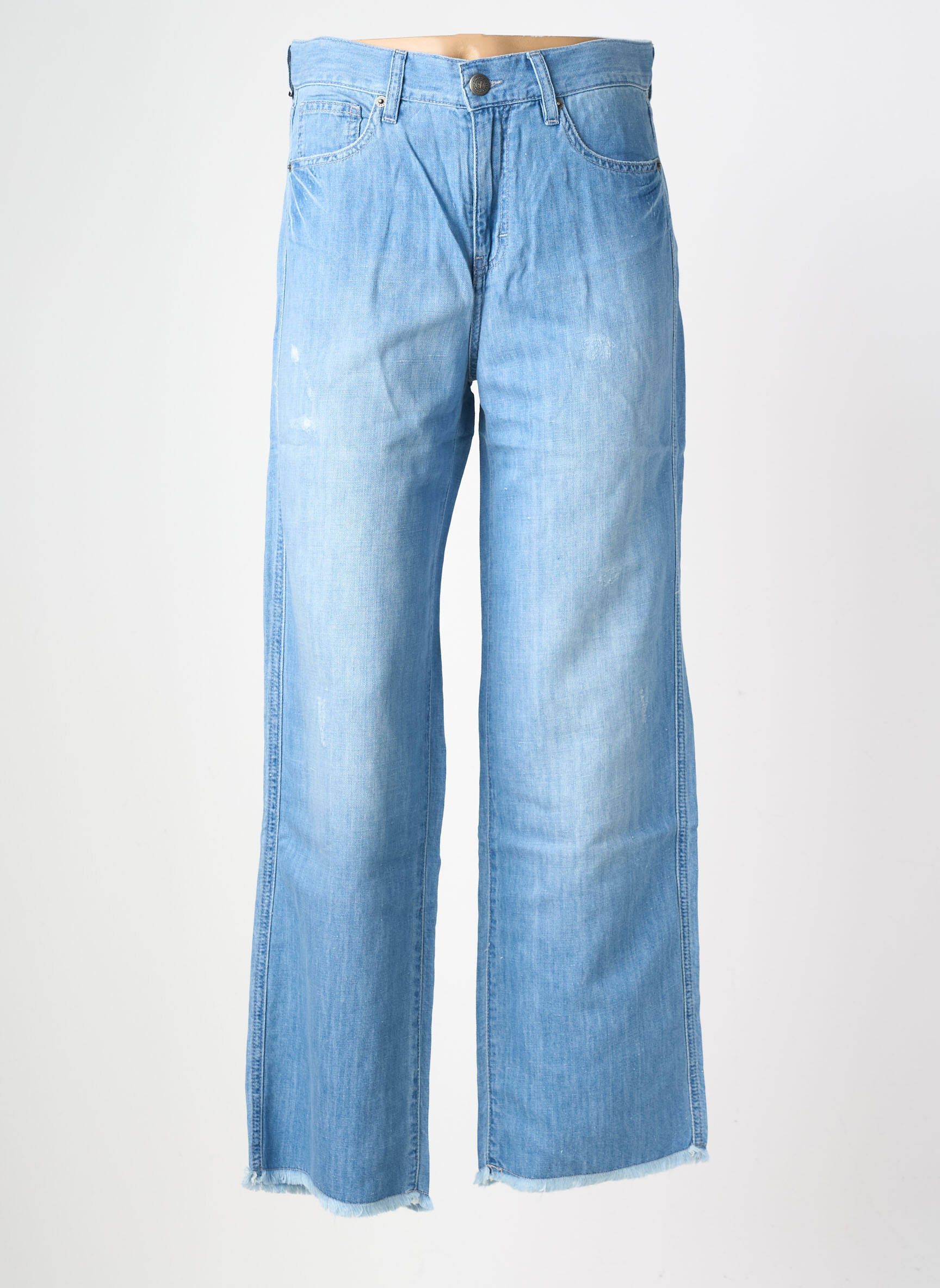 Jeans coupe large effet usé délavé taille normale bleu FIVE femme