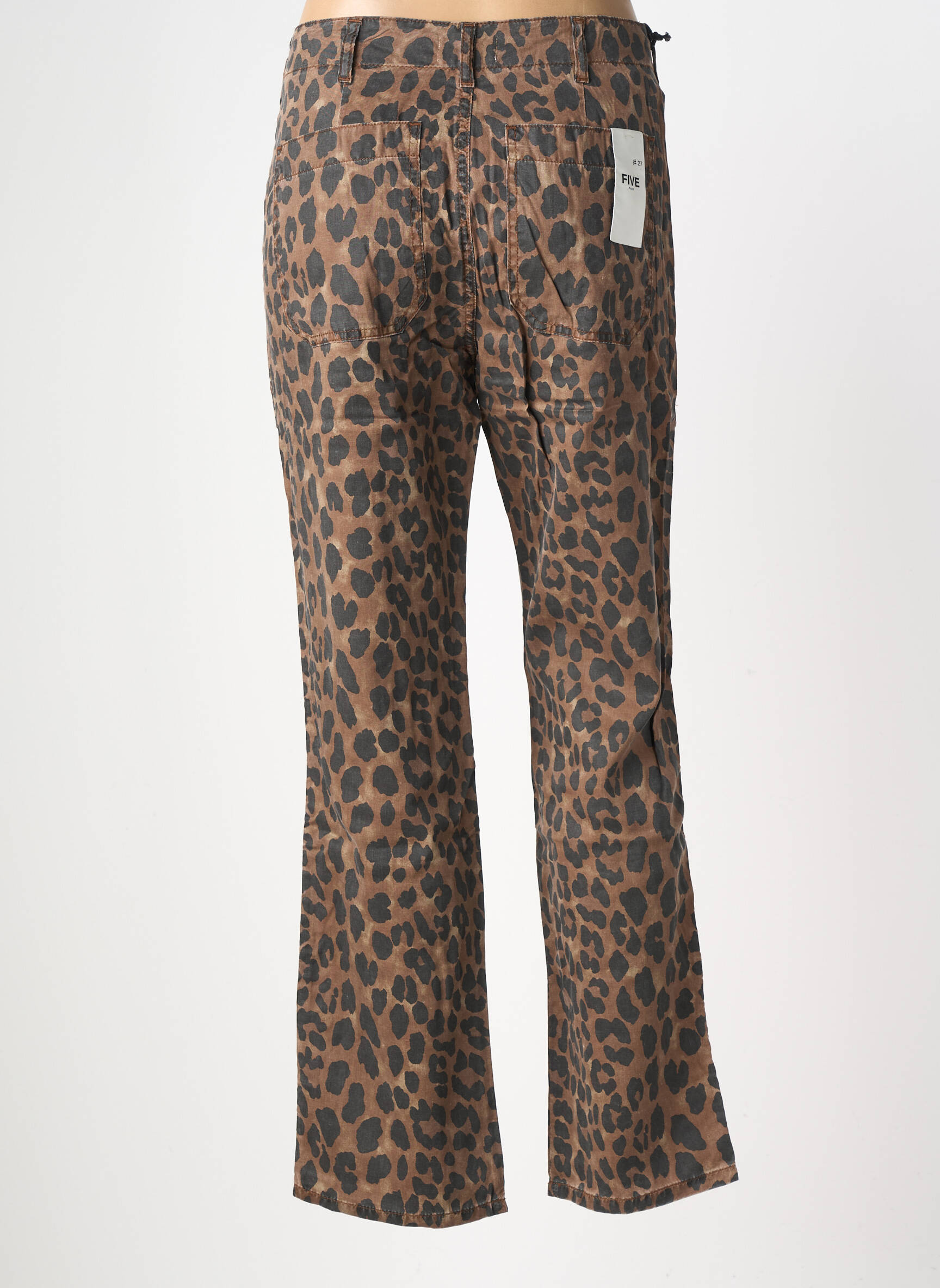 Pantalon droit fermeture zippée sous rabat boutonné taille normale marron FIVE femme