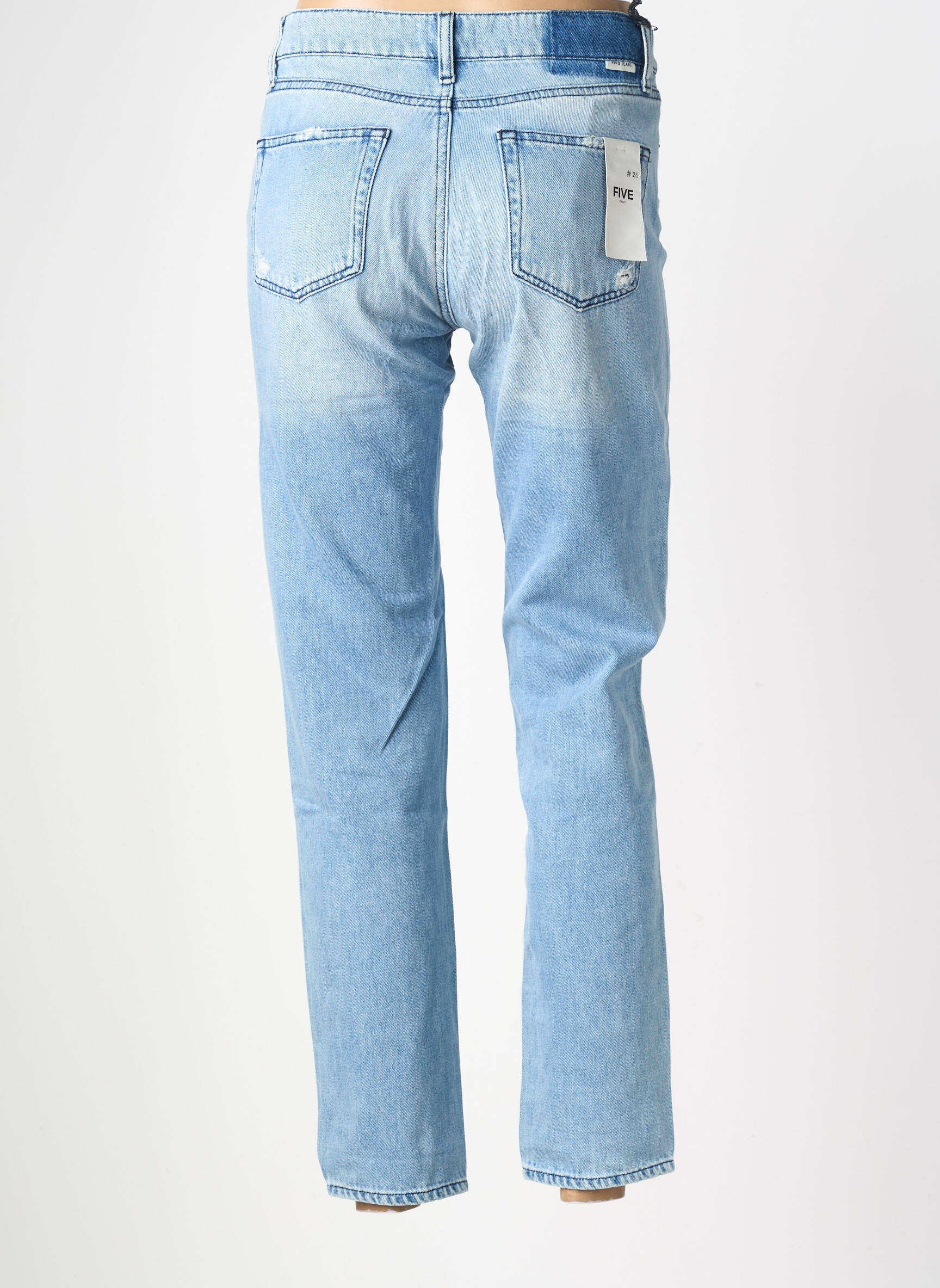 Jeans coupe slim effet usé délavé taille normale bleu FIVE femme