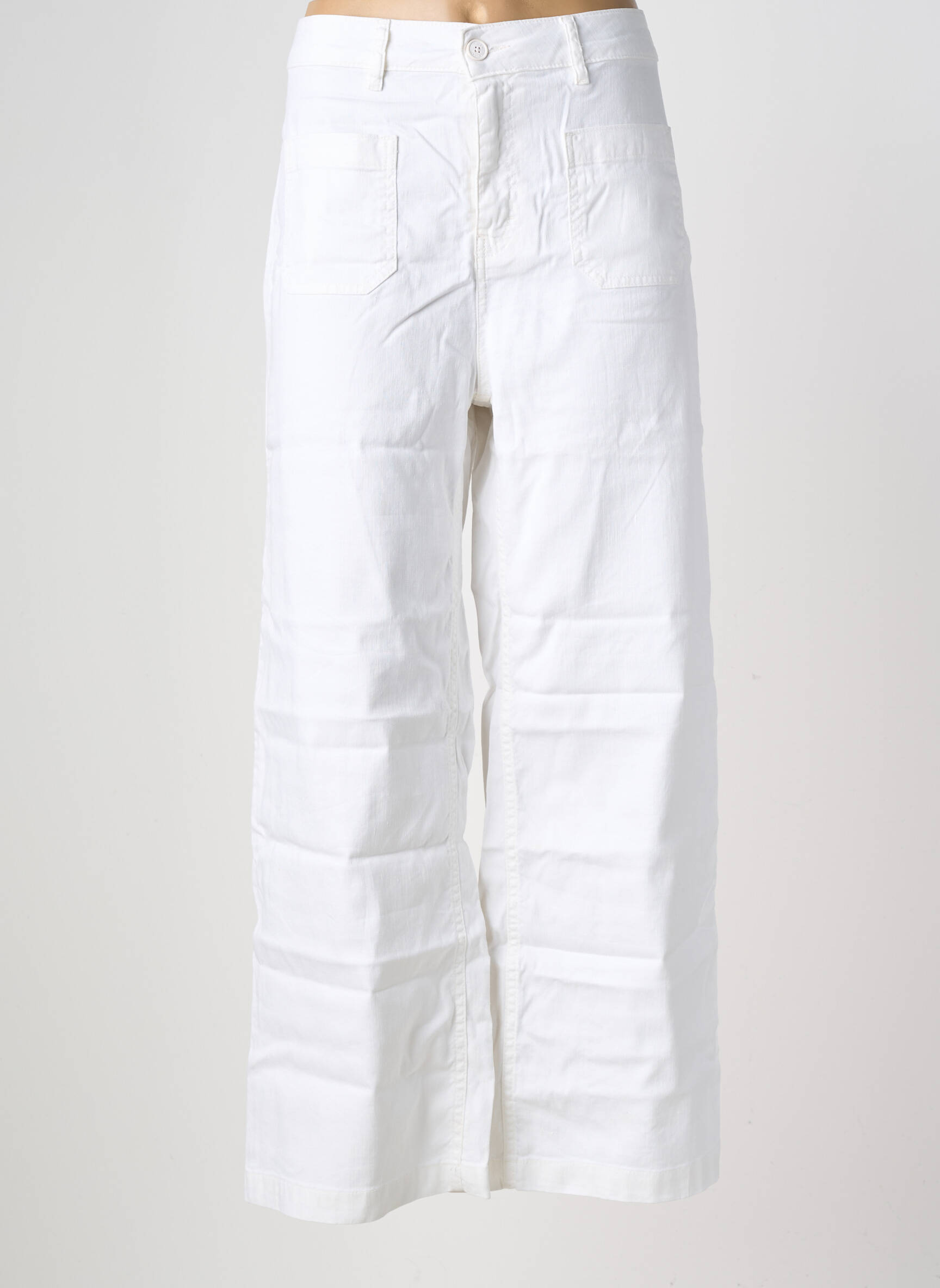 Pantalon large fermeture zippée sous rabat boutonné taille normale blanc FIVE femme