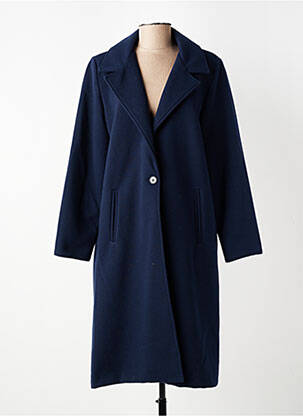 Manteau long coupe droite sans capuche bleu GEVANA femme