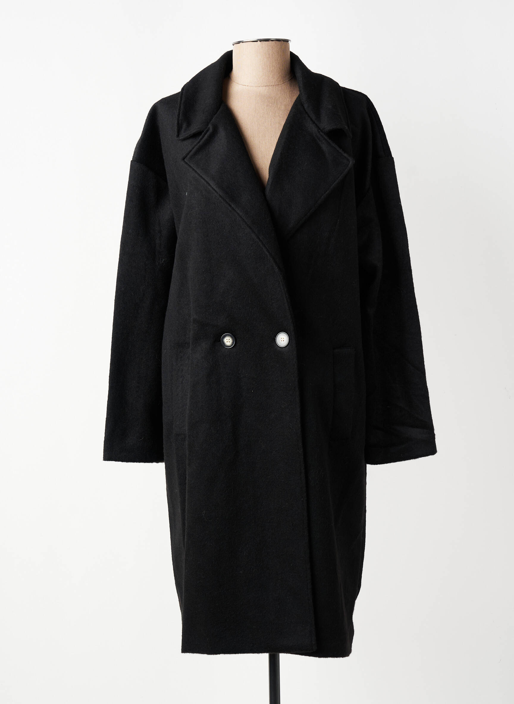 Manteau long coupe droite sans capuche noir GEVANA femme