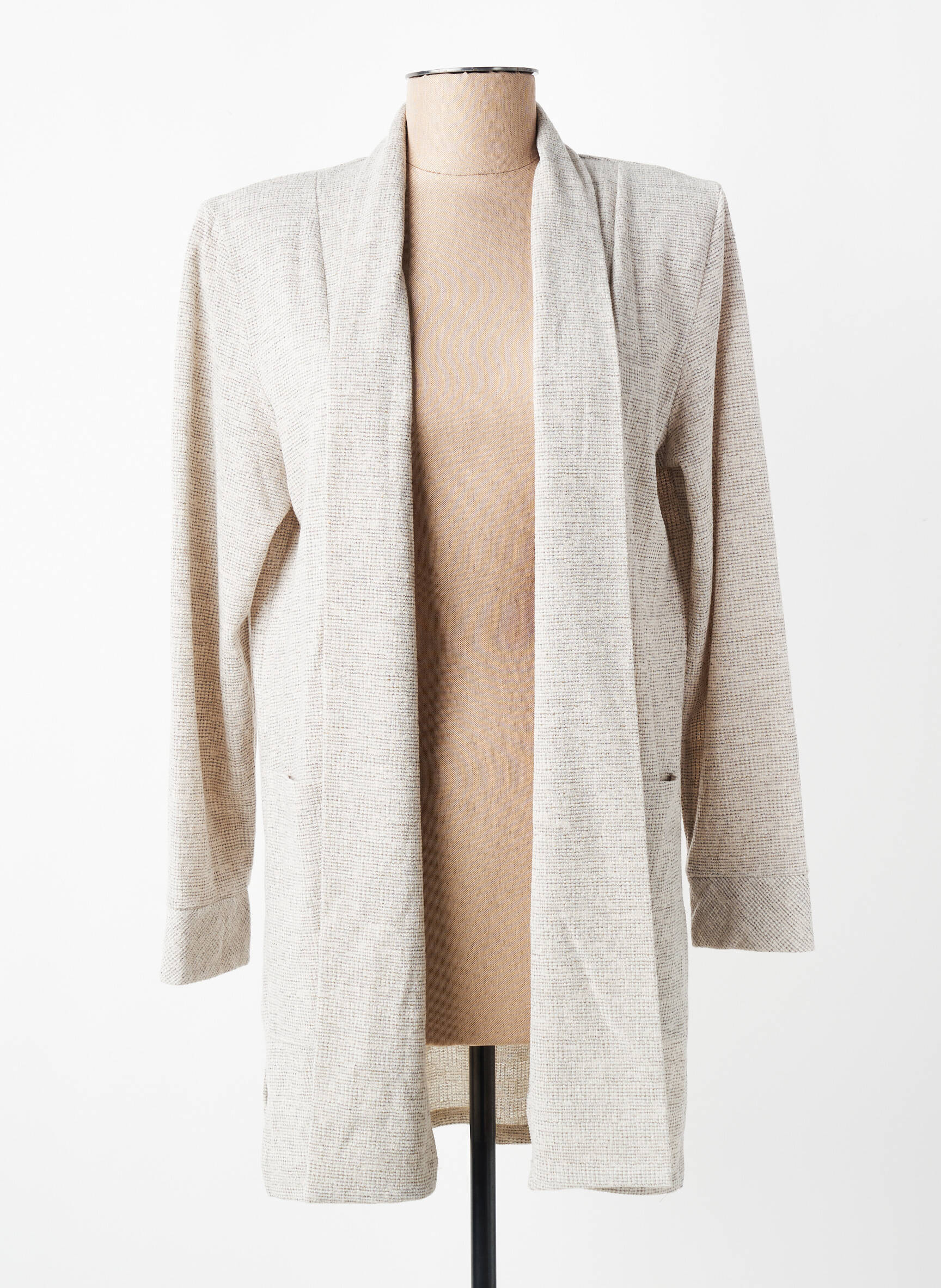 Gilet manches longues col châle gris GEVANA femme