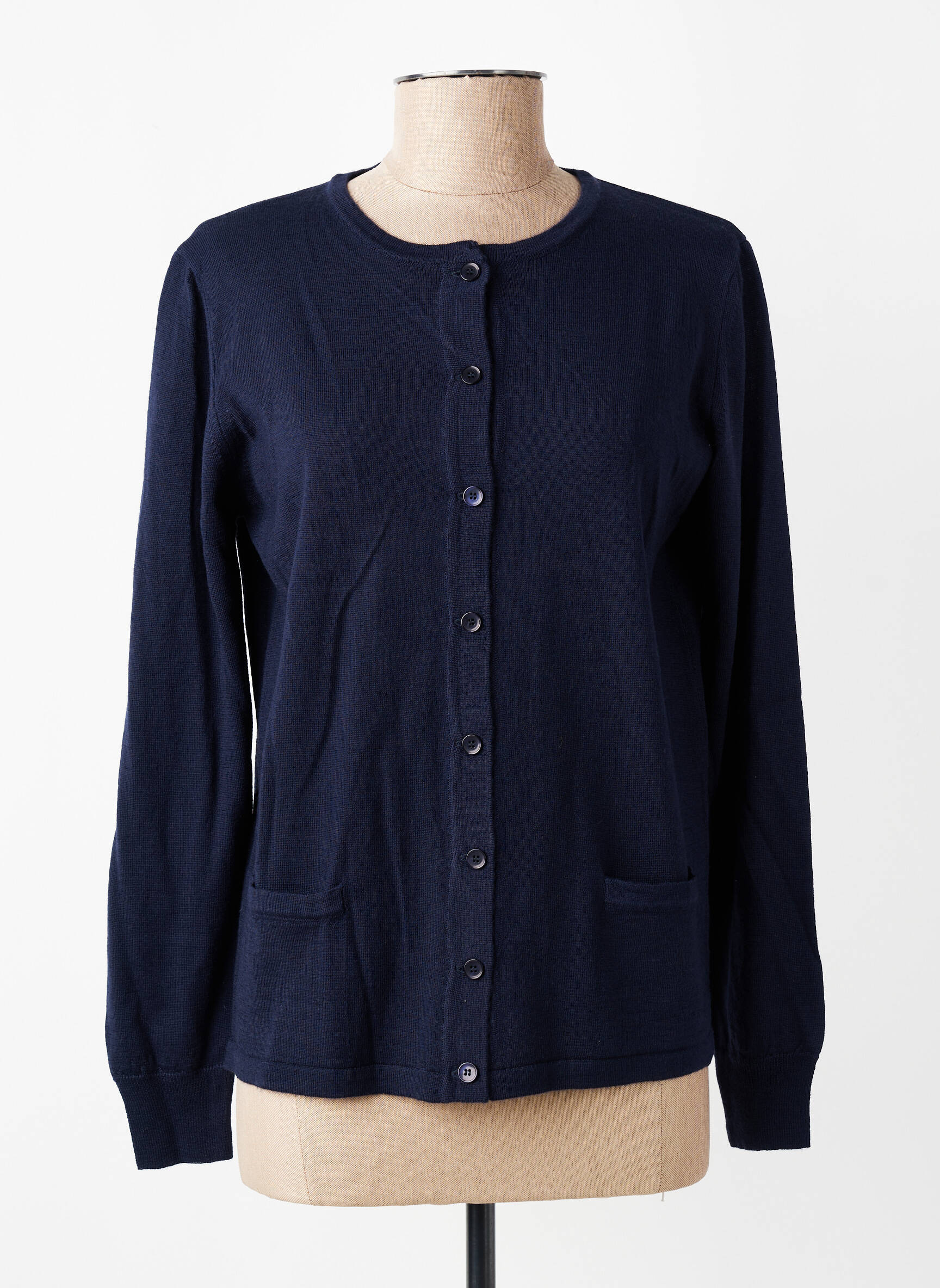 Gilet manches longues col rond bleu GEVANA femme