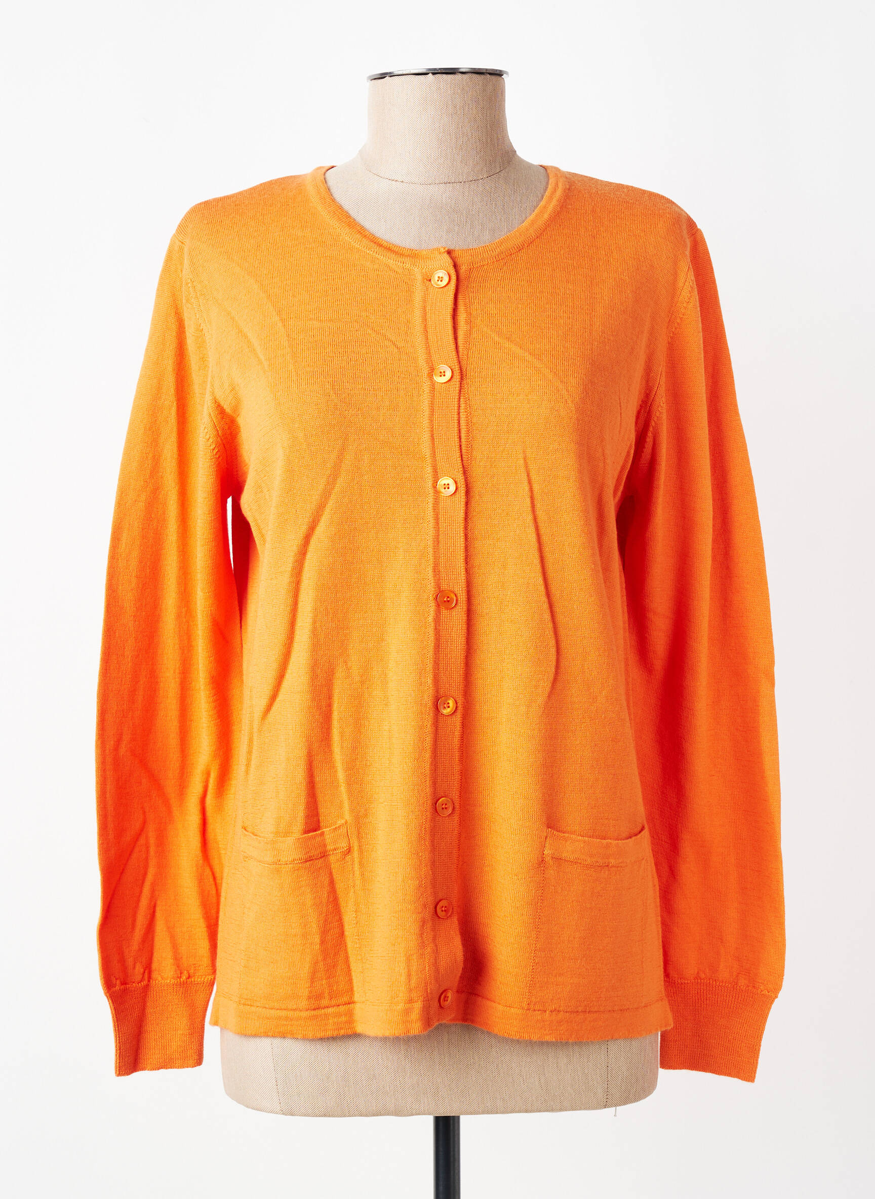 Gilet manches longues col rond orange GEVANA femme