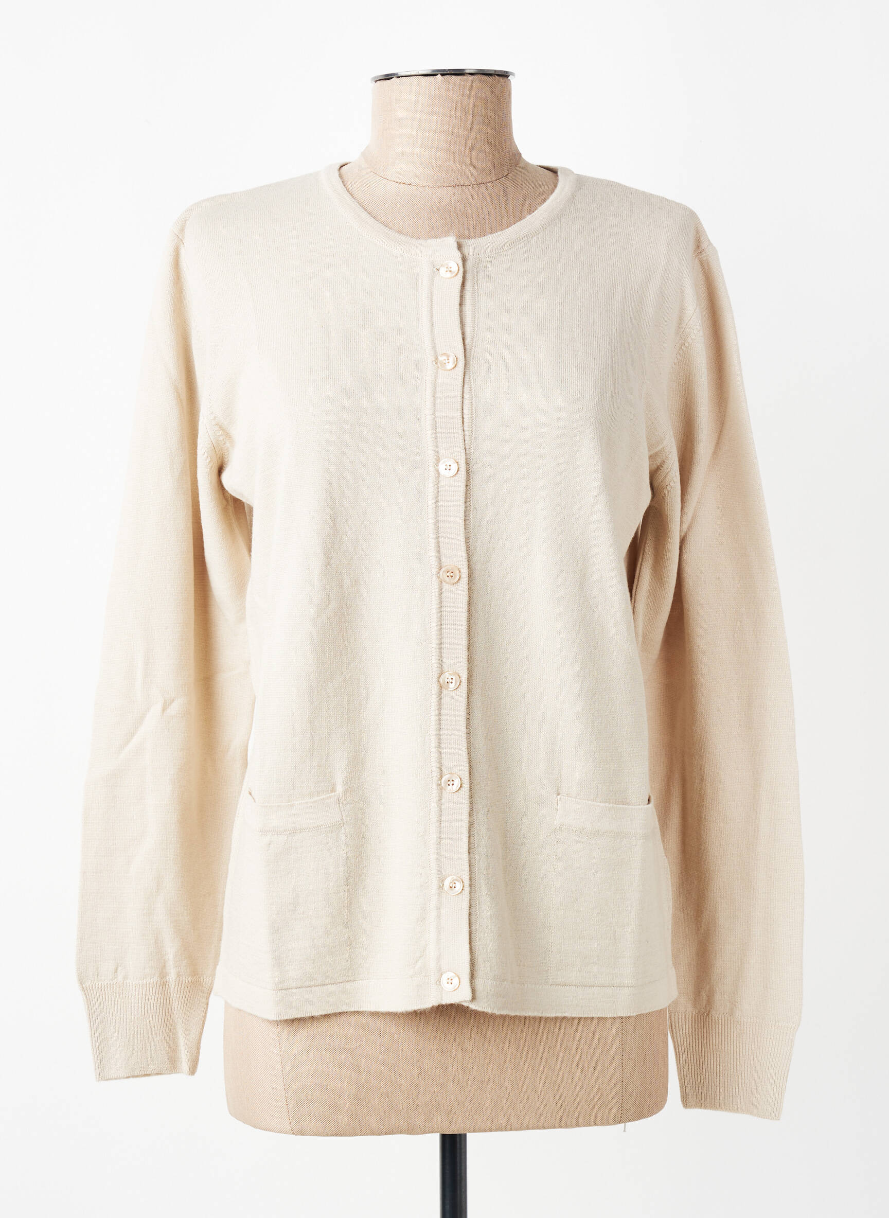 Gilet manches longues col rond beige GEVANA femme
