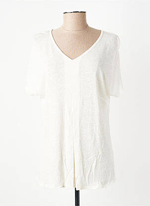 T-shirt col v manches courtes beige GEVANA femme