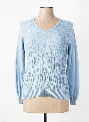 Pull col v manches longues bleu GEVANA femme