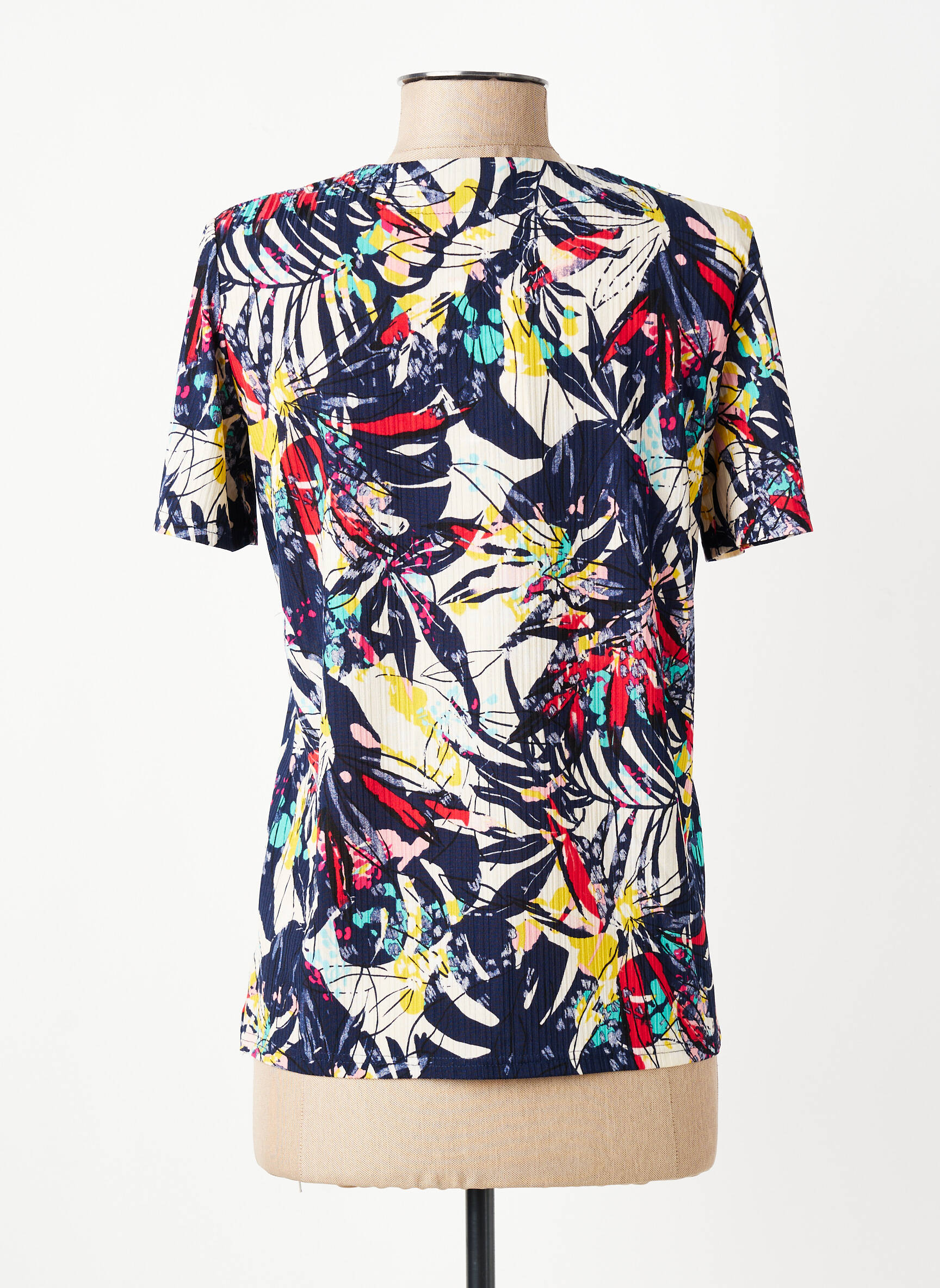 T-shirt col v manches courtes bleu GEVANA femme