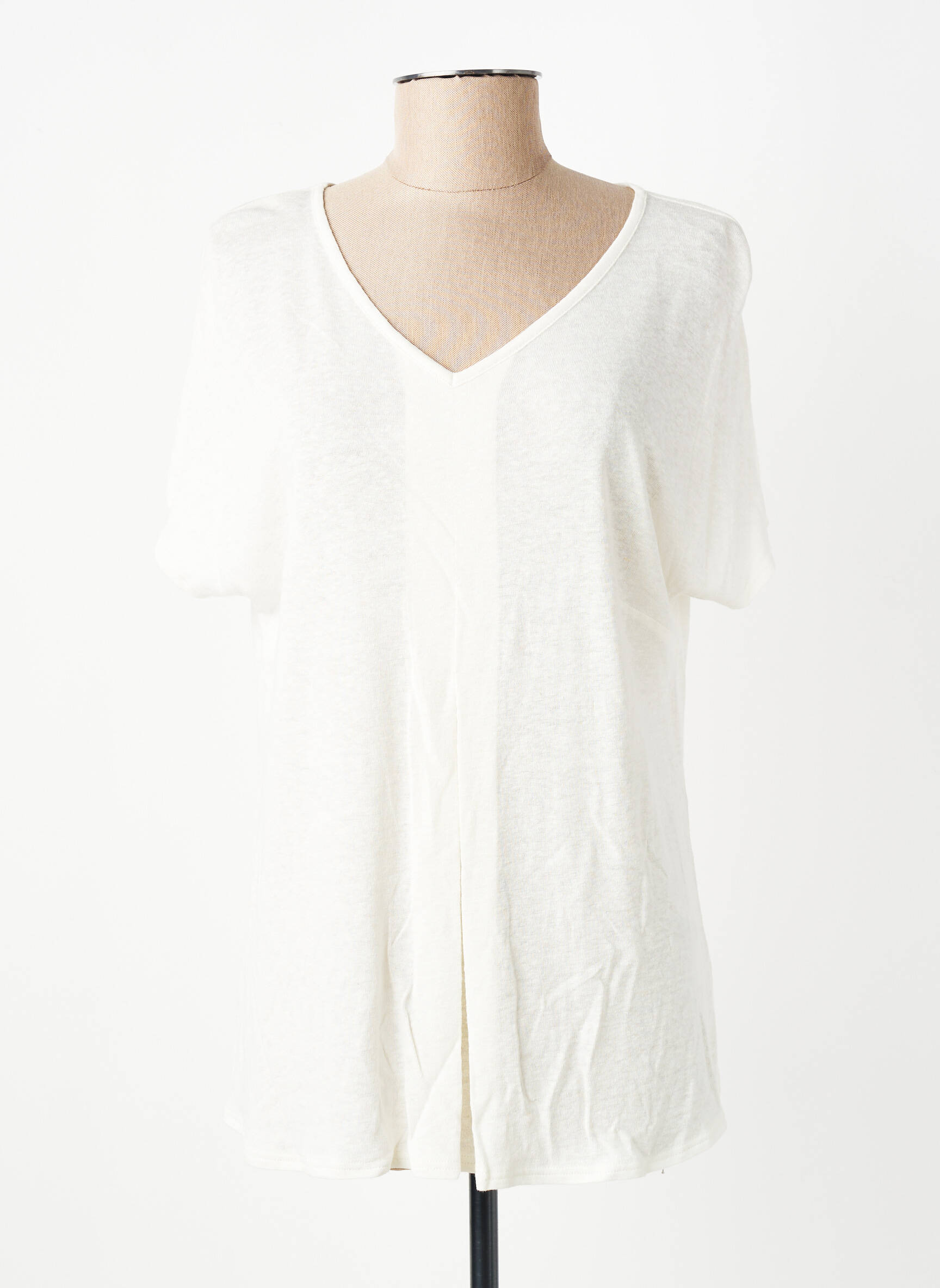 T-shirt col v manches courtes beige GEVANA femme