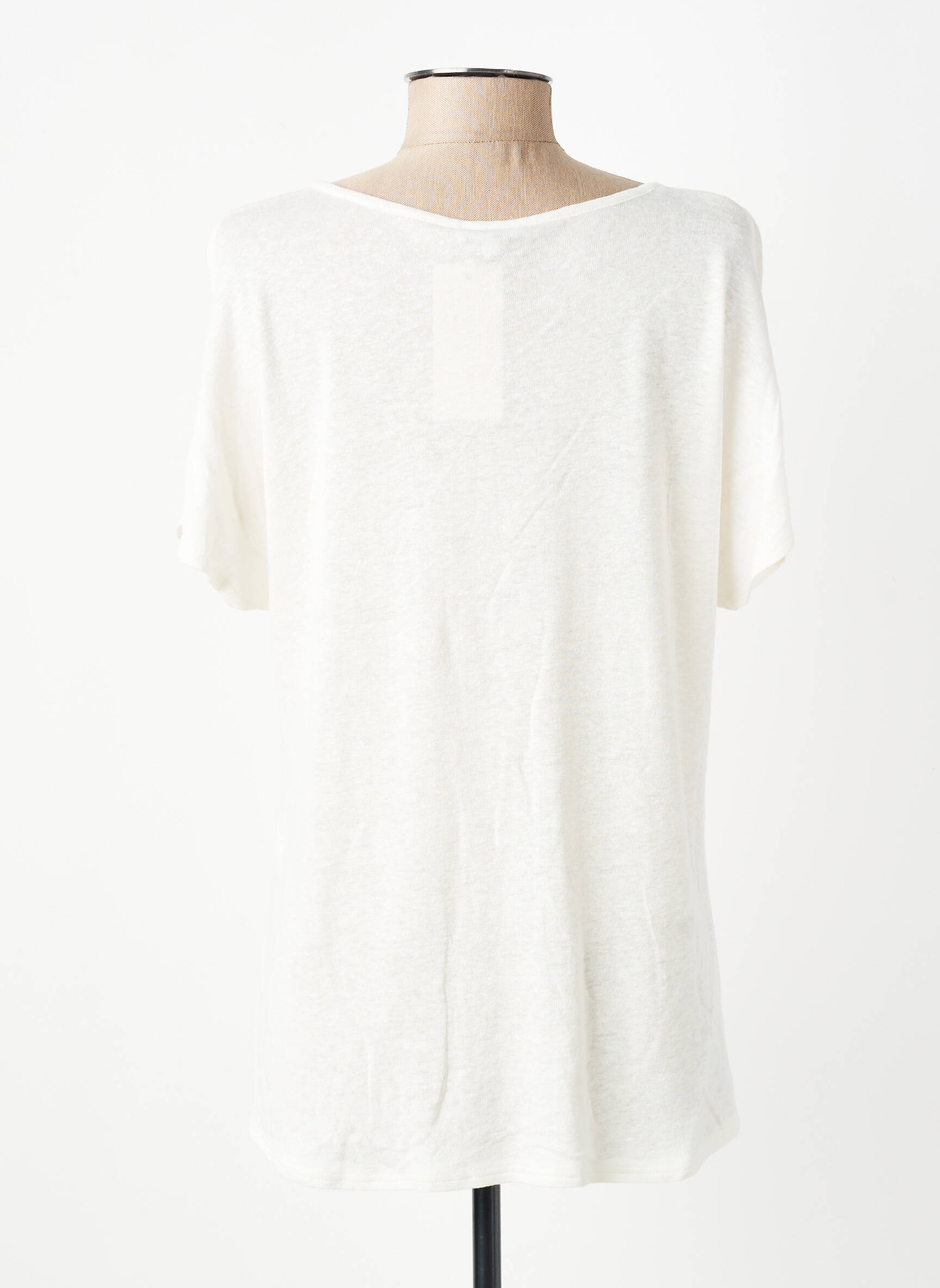 T-shirt col v manches courtes beige GEVANA femme