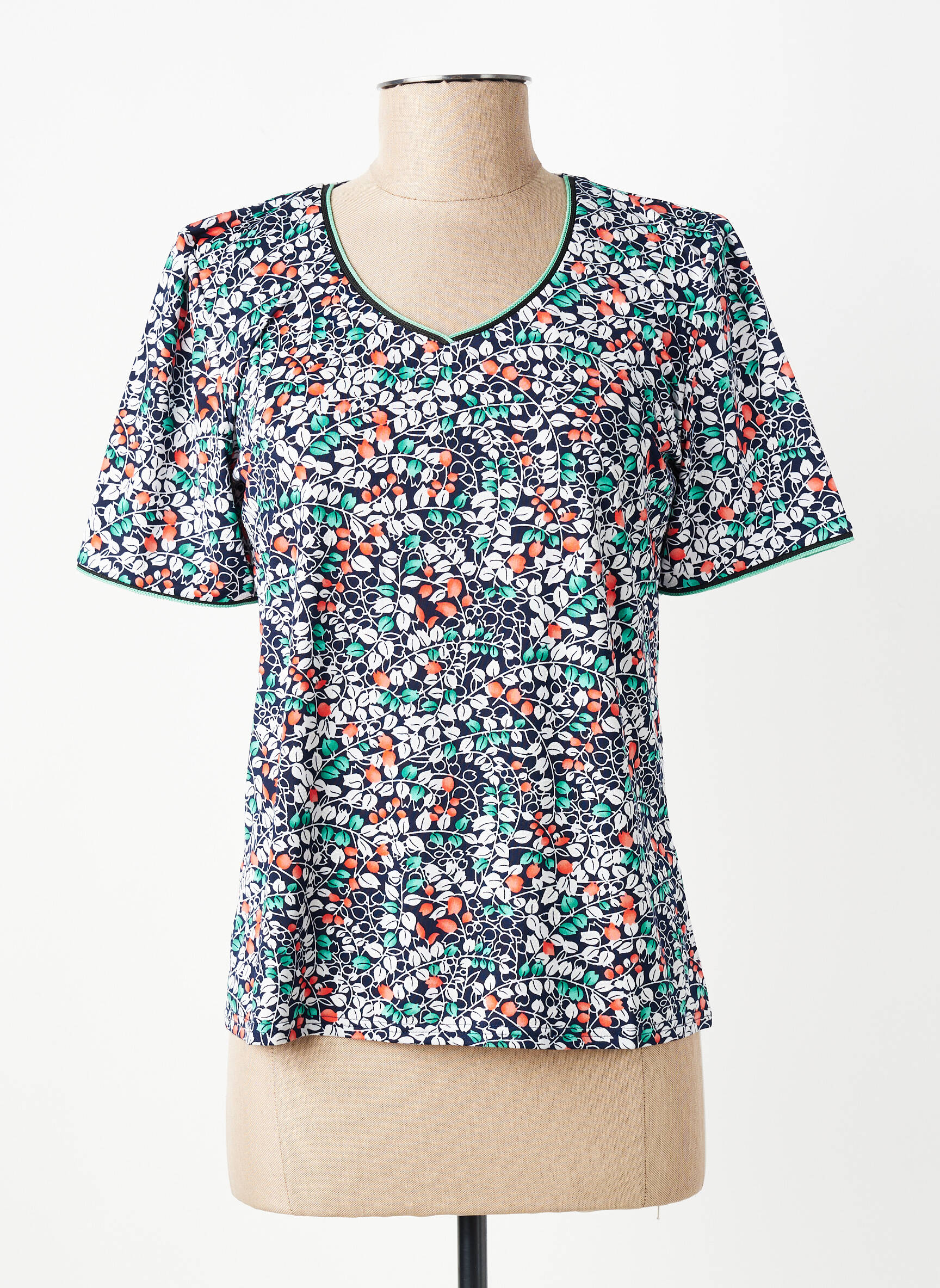 T-shirt col v manches courtes bleu GEVANA femme