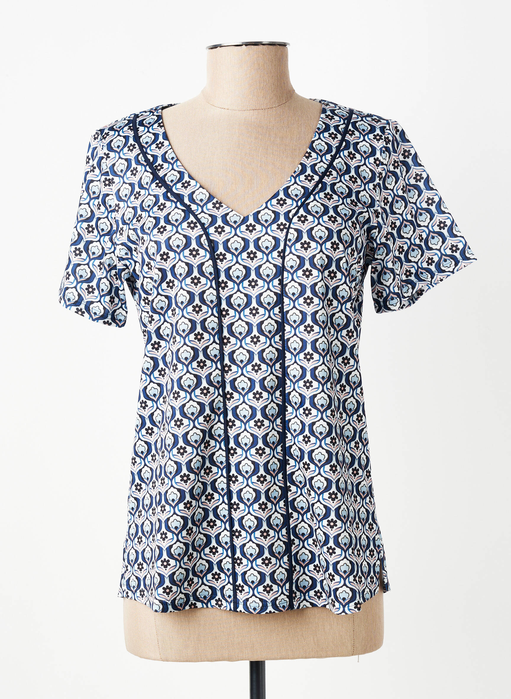 Top stretch manches courtes bleu GEVANA femme