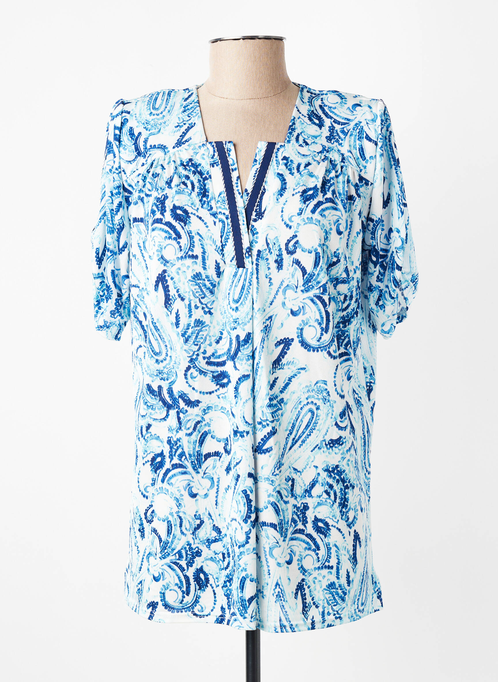 Top stretch manches courtes bleu GEVANA femme