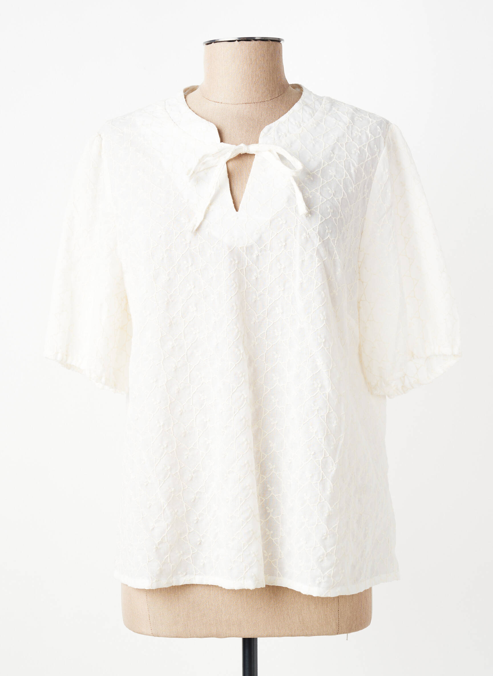 Blouse légère et transparente manches courtes beige GEVANA femme