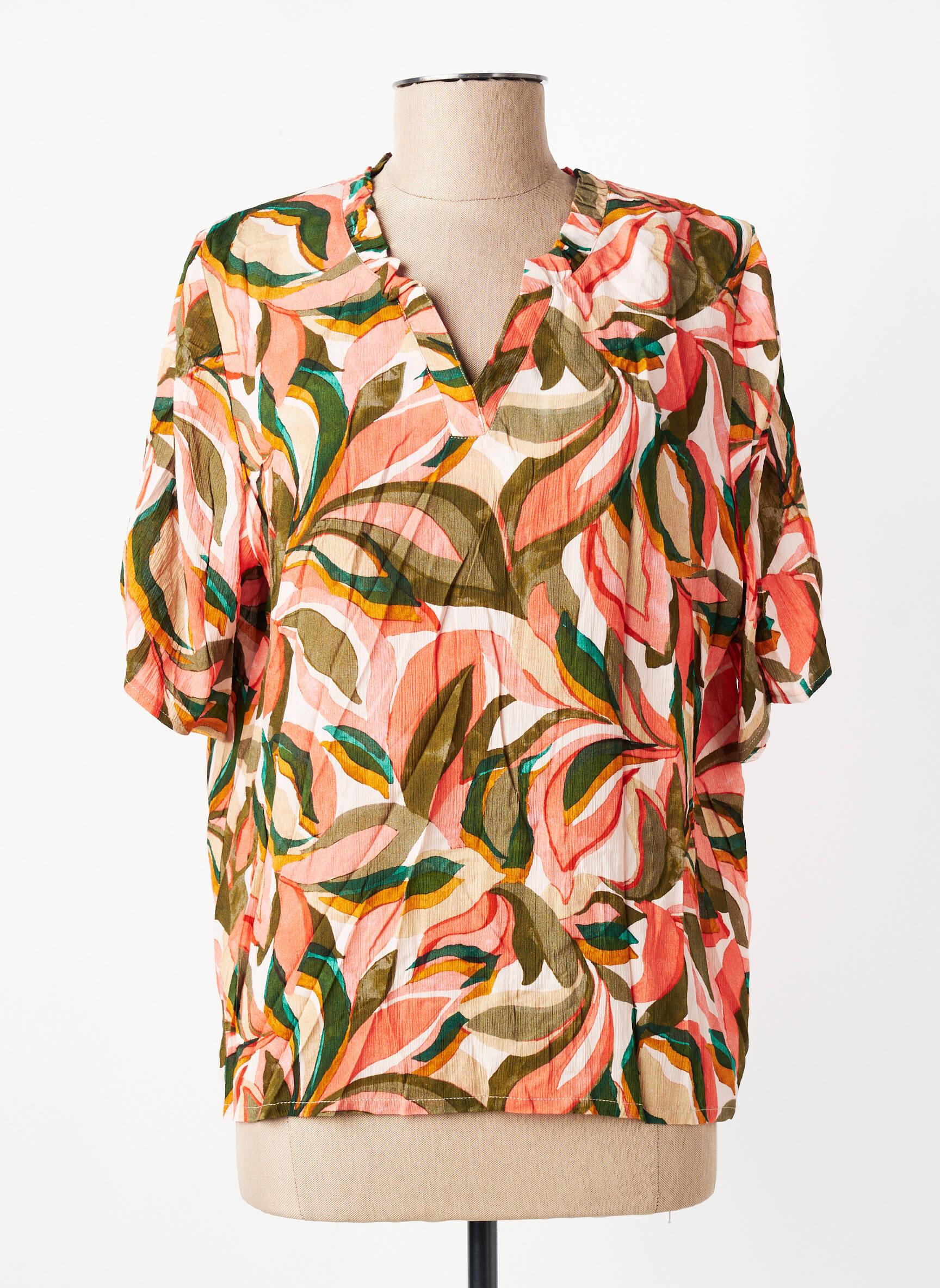 Blouse imprimé fantaisie manches courtes orange GEVANA femme