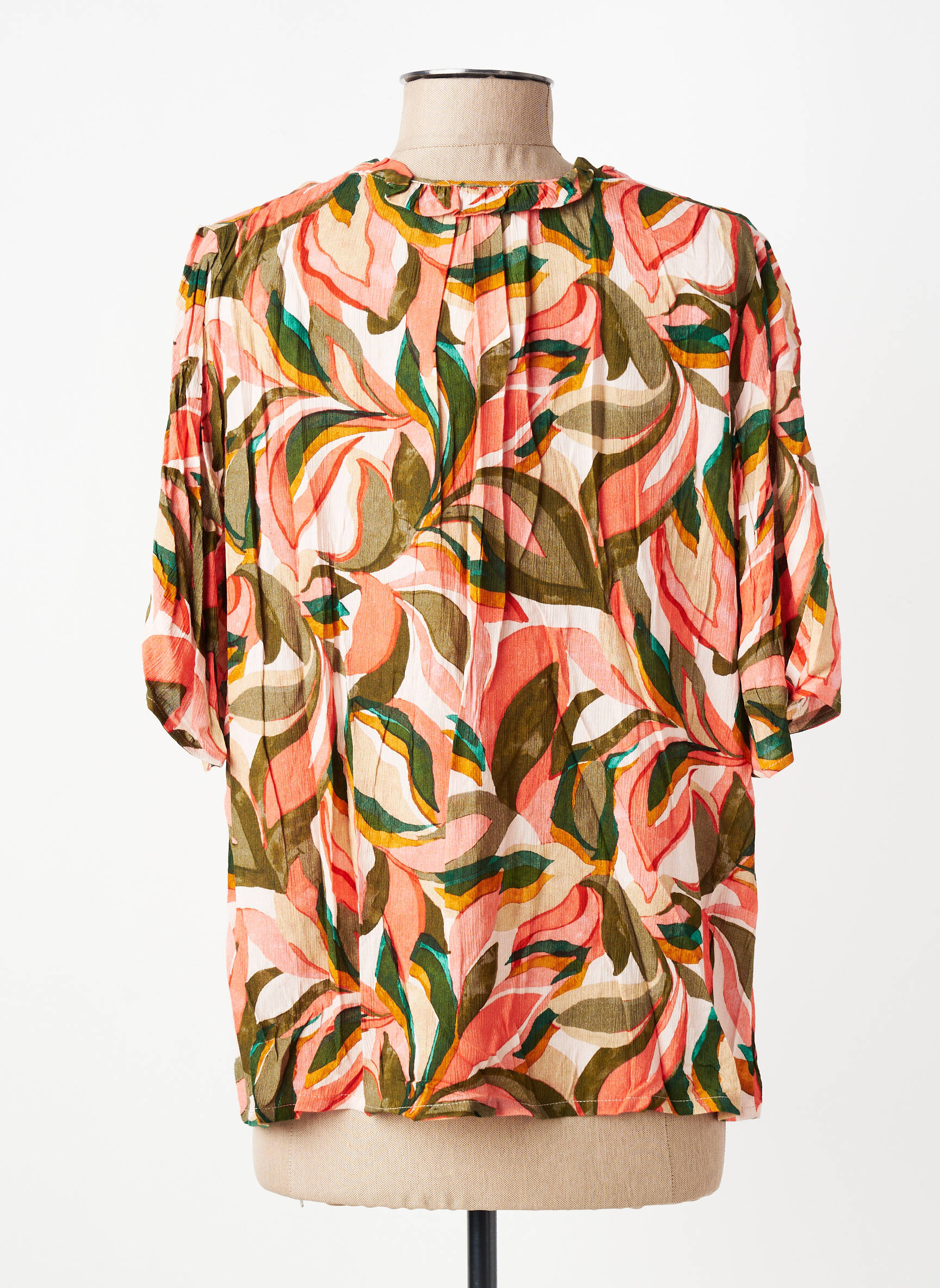 Blouse imprimé fantaisie manches courtes orange GEVANA femme