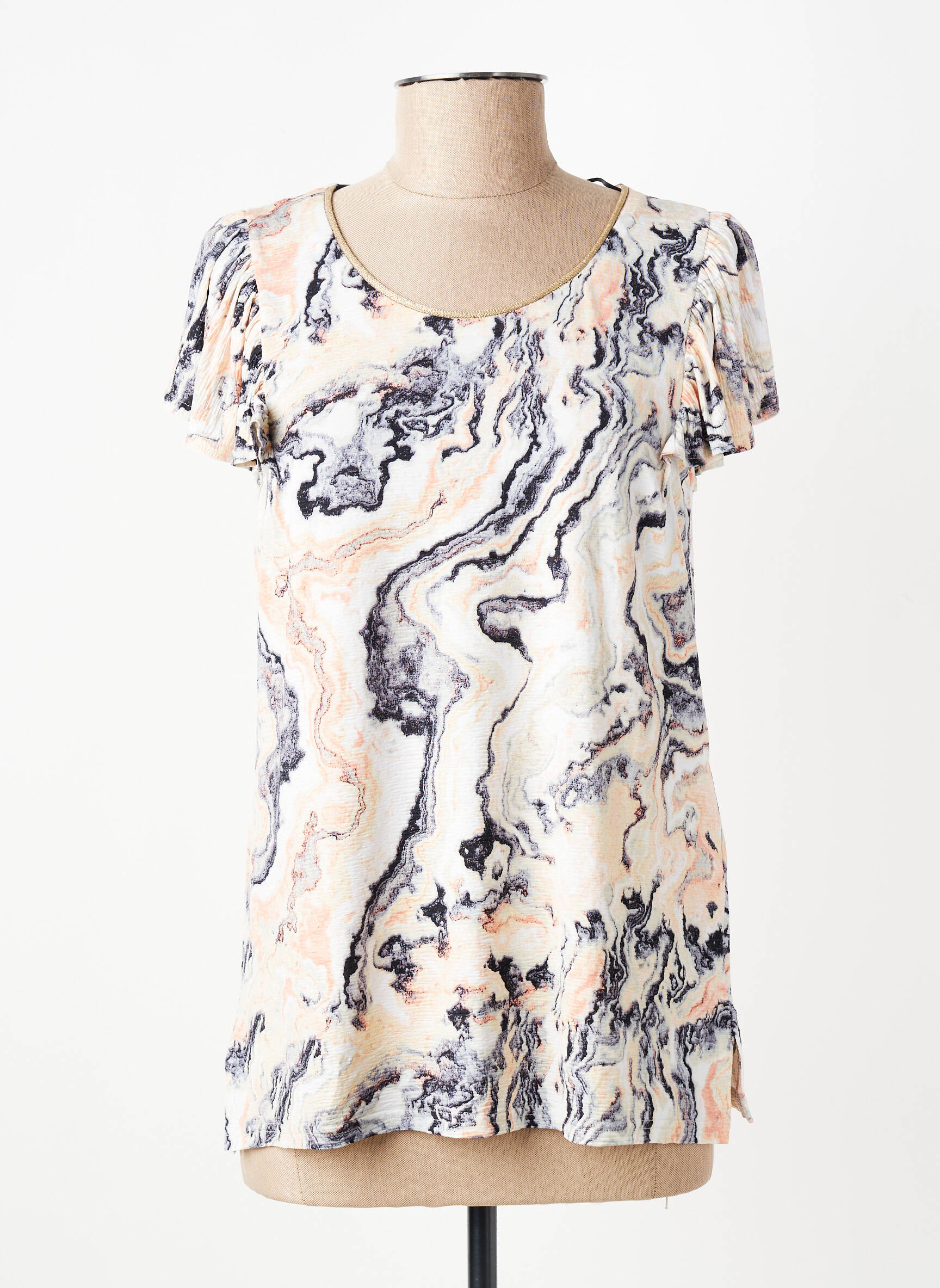 Top imprimé fantaisie manches courtes rose GEVANA femme