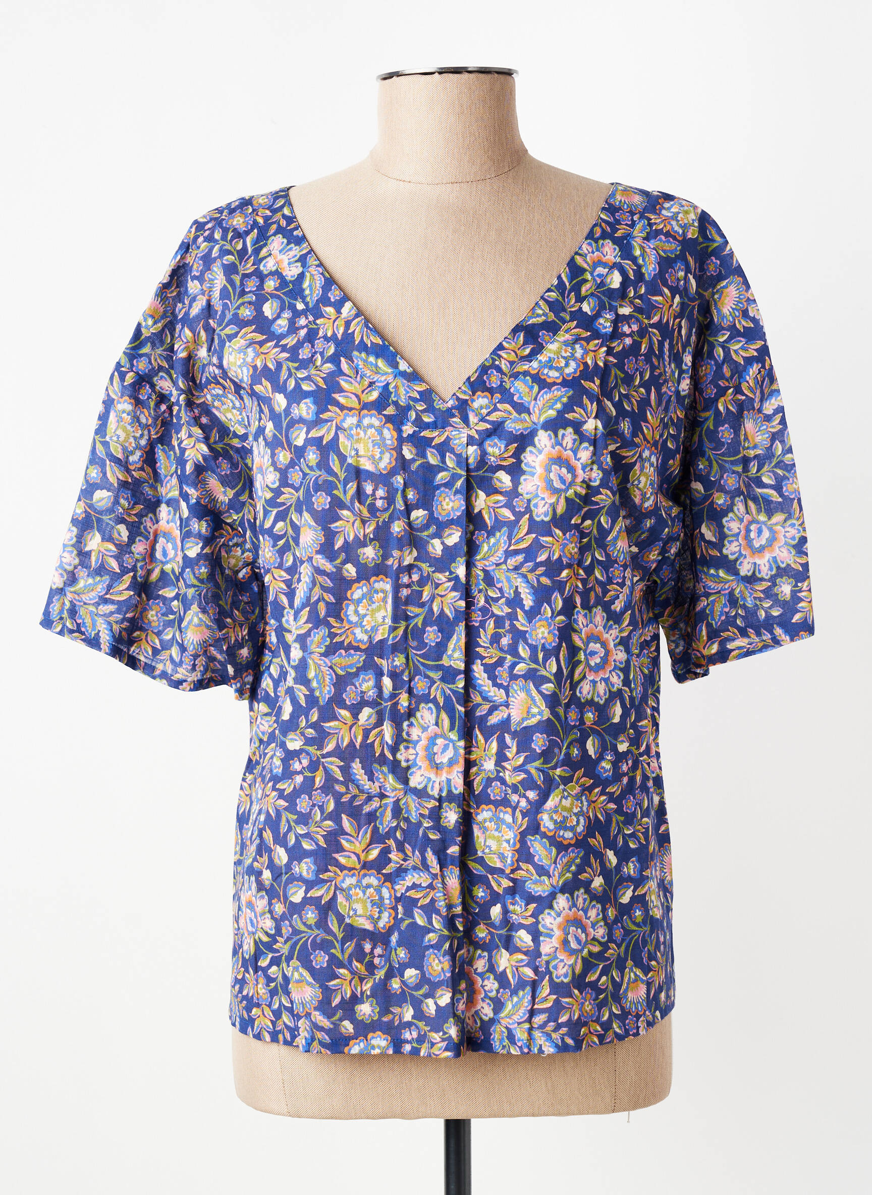 Blouse imprimé fleurs manches 3/4 bleu GEVANA femme