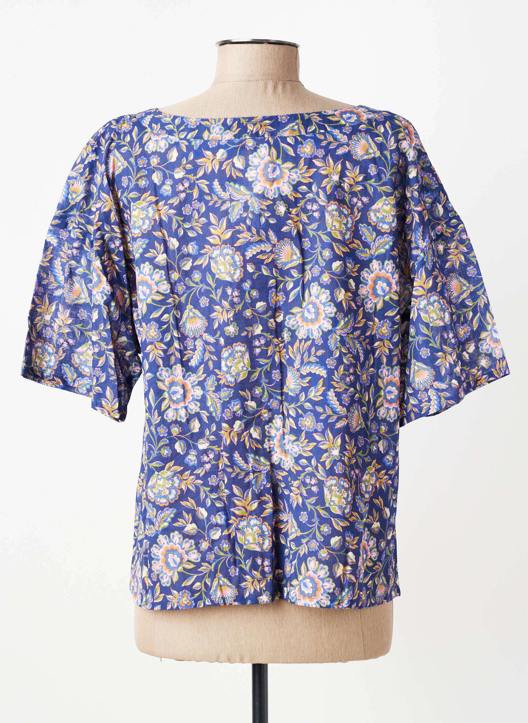 Blouse imprimé fleurs manches 3/4 bleu GEVANA femme