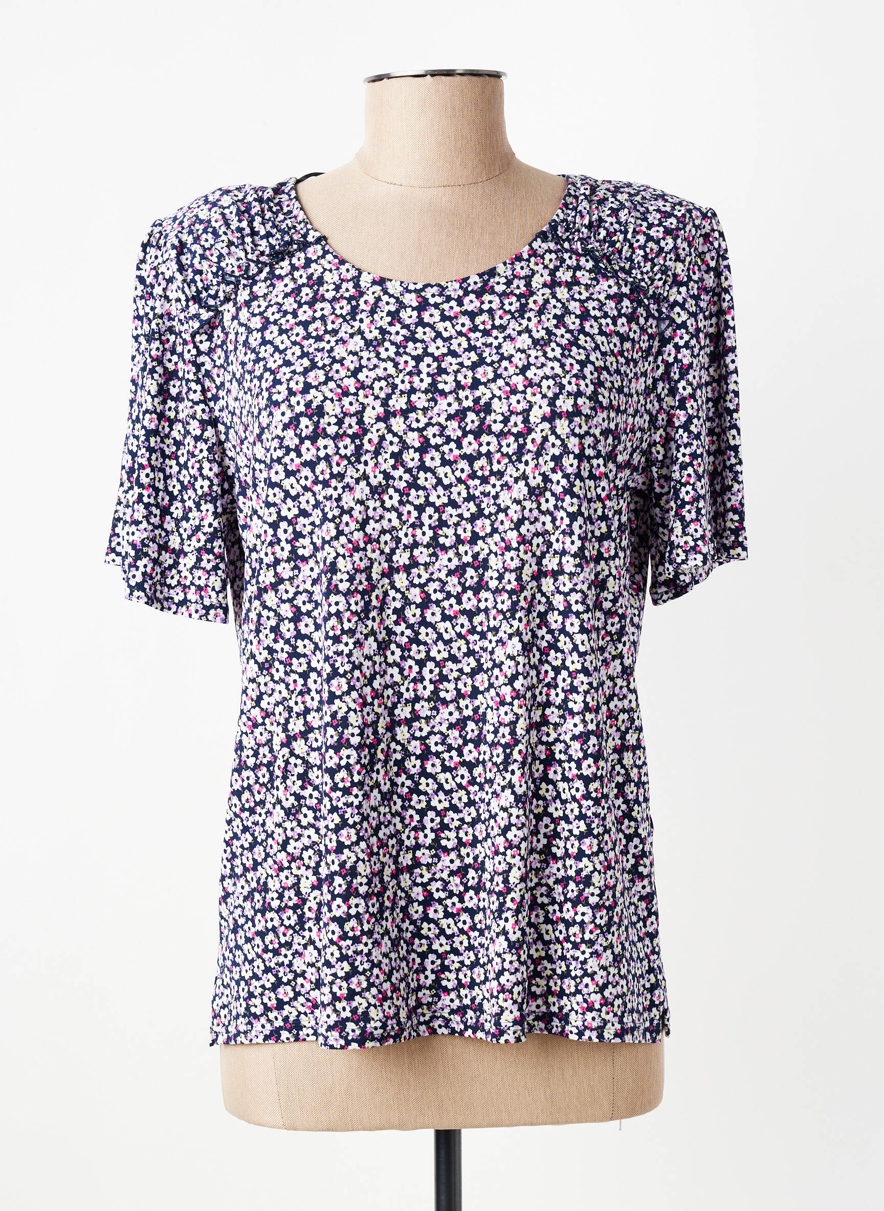 Top stretch manches courtes bleu GEVANA femme