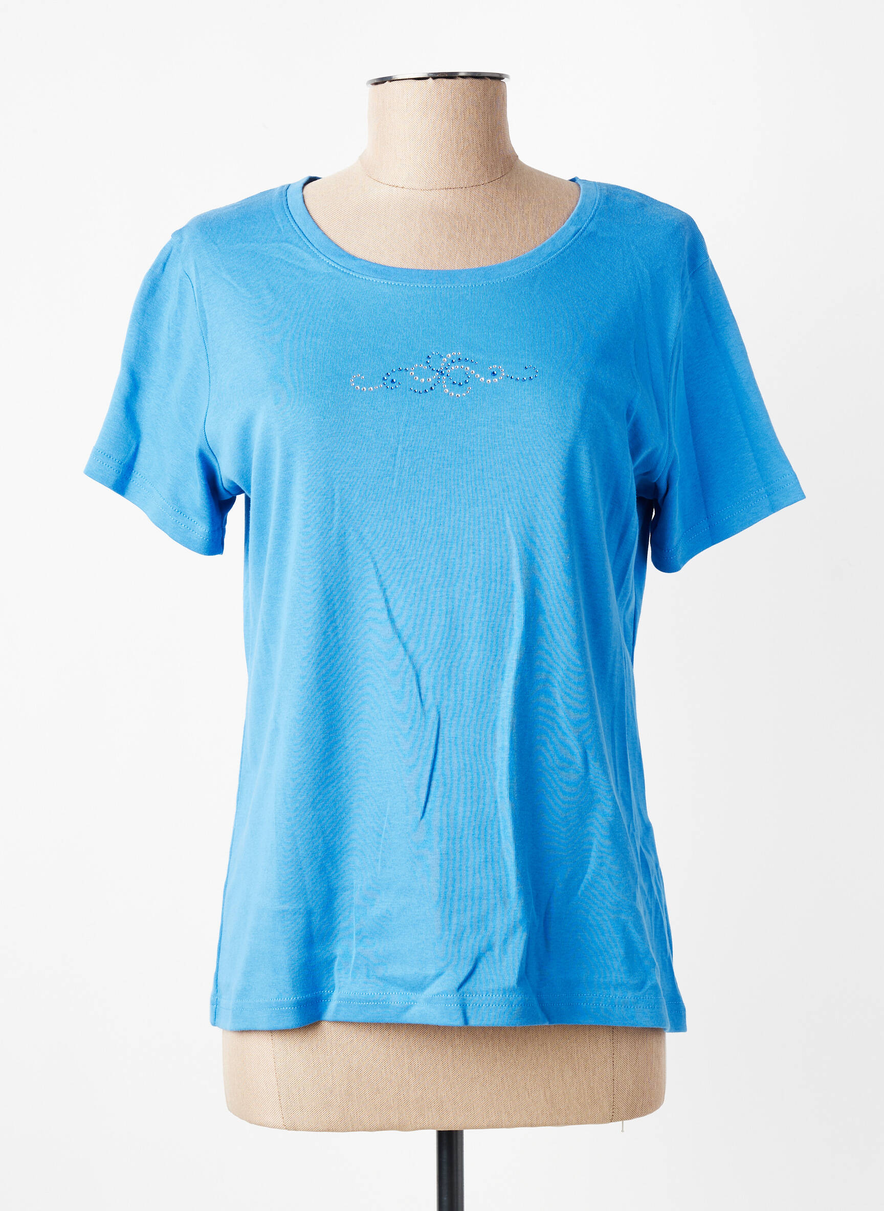 T-shirt sérigraphie avec strass manches courtes bleu GEVANA femme