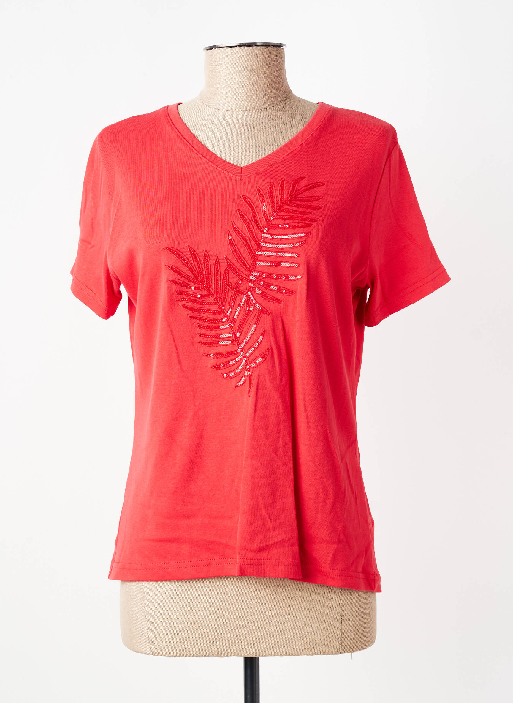T-shirt col v manches courtes rouge GEVANA femme