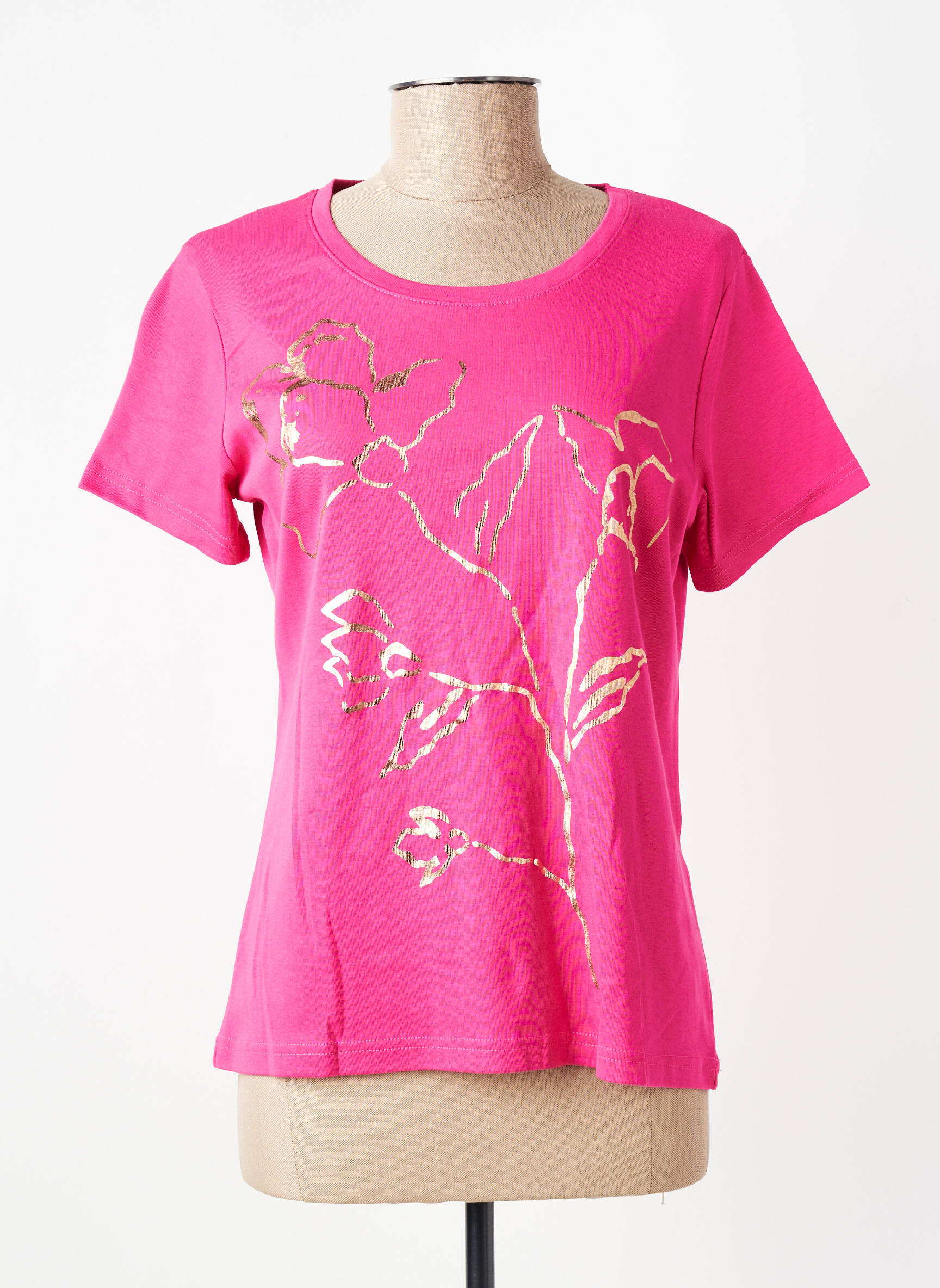 T-shirt sérigraphie manches courtes rose GEVANA femme