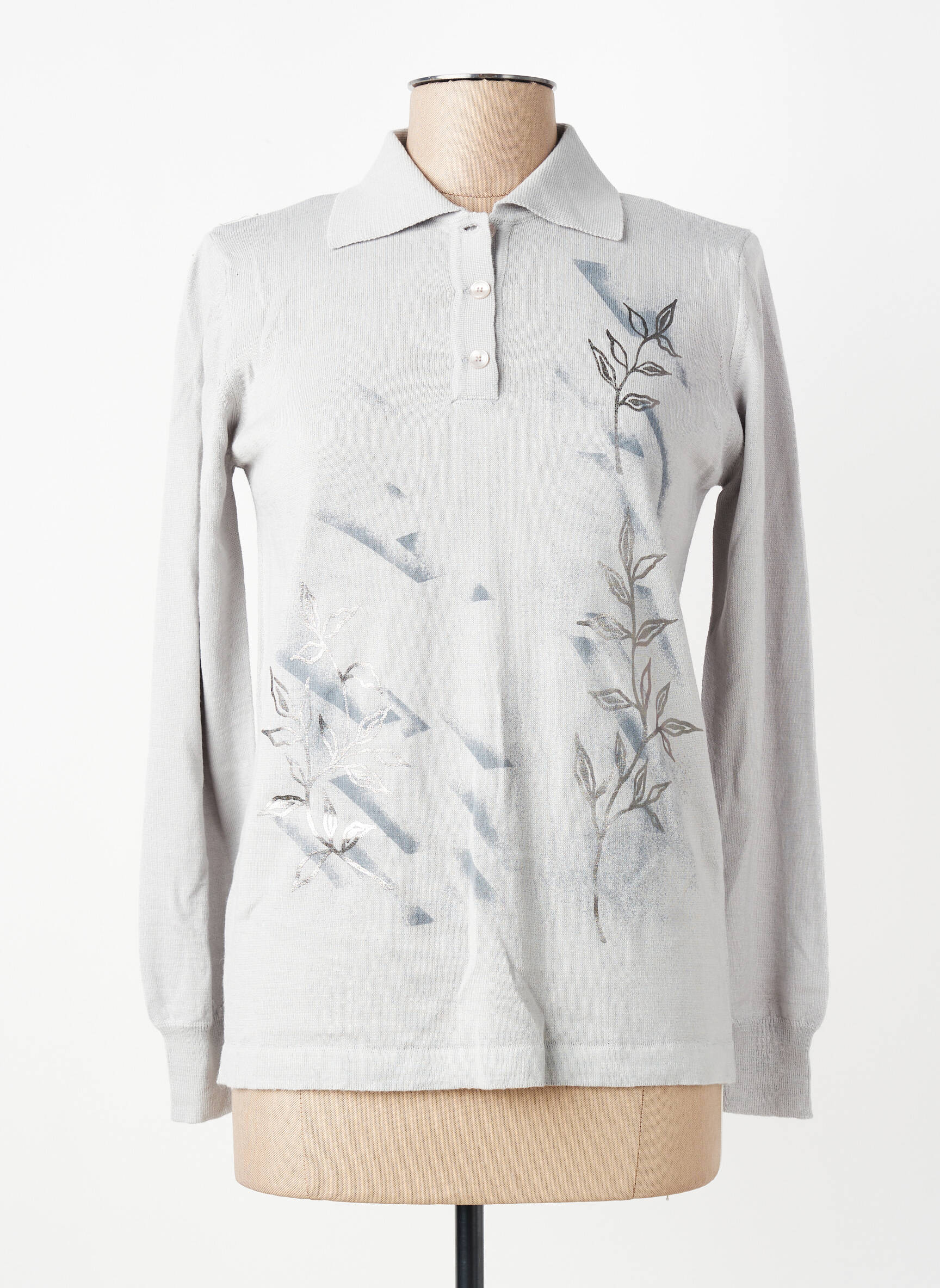 Pull coupe cintrée manches longues gris GEVANA femme