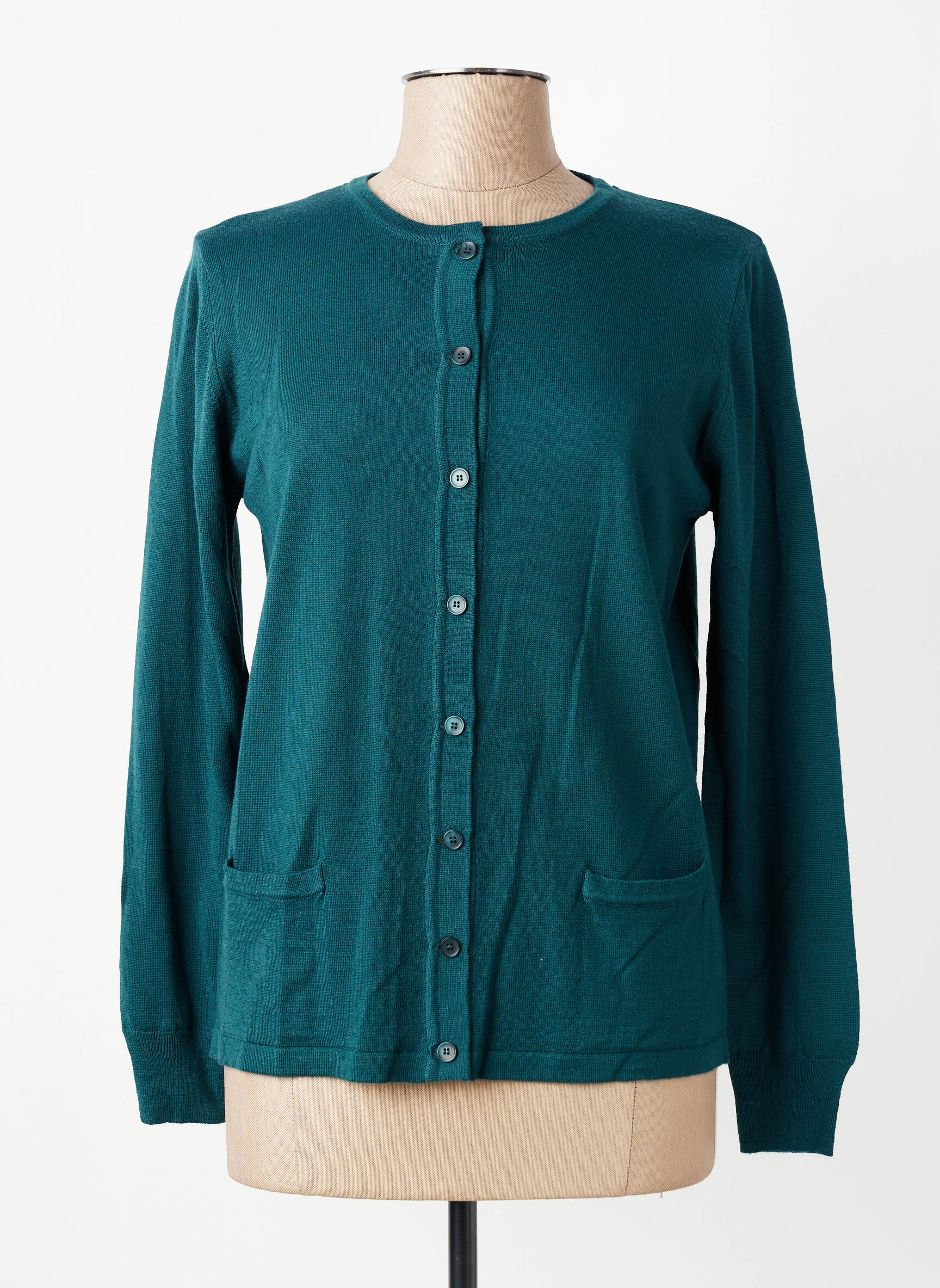 Gilet manches longues col rond vert GEVANA femme