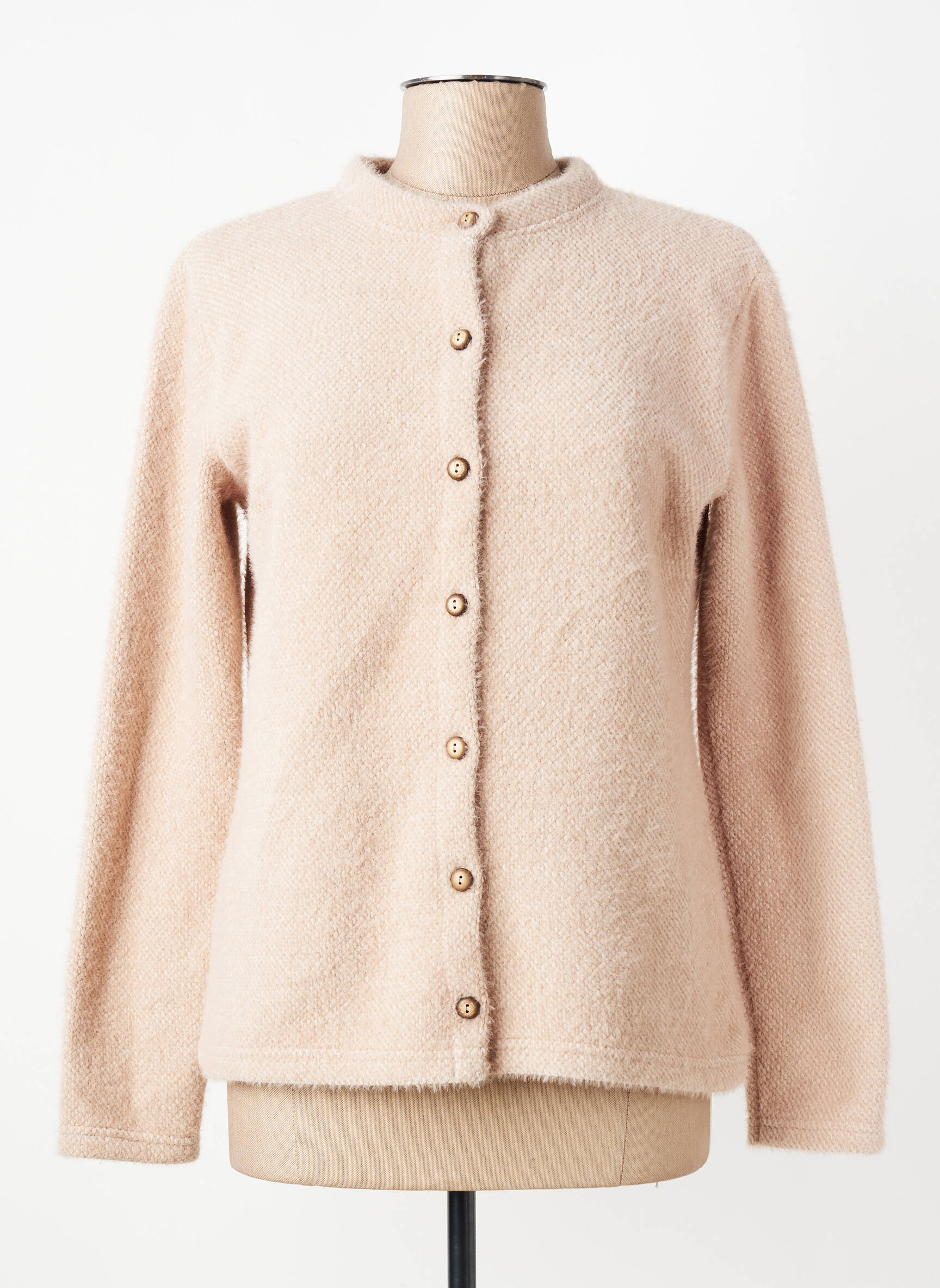 Gilet manches longues col rond beige GEVANA femme