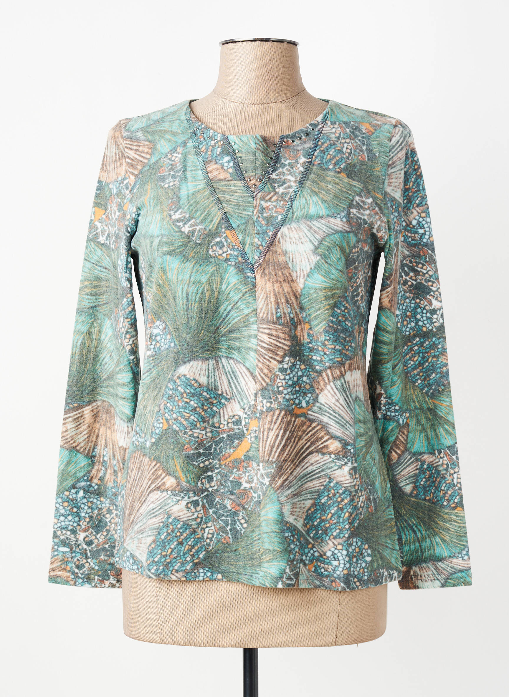 T-shirt imprimé fantaisie manches longues vert GEVANA femme